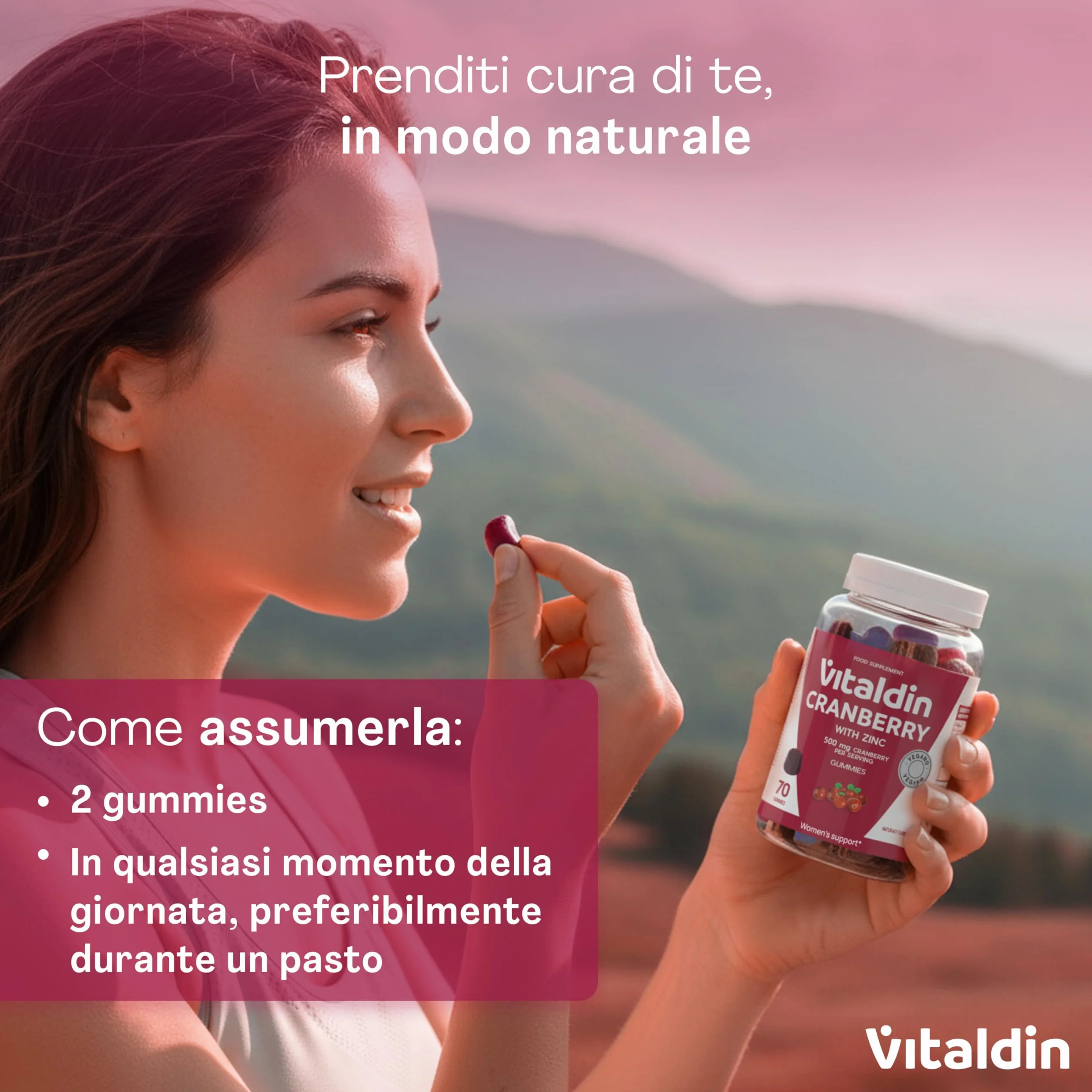 VITALDIN Cranberry Gummies – Integratore di 500 mg di estratto di Mirtillo Rosso + Zinco – 70 Caramelle Gommose, Gusto Mirtilli Rossi – Aiuto delle Vie Urinarie – Vegano