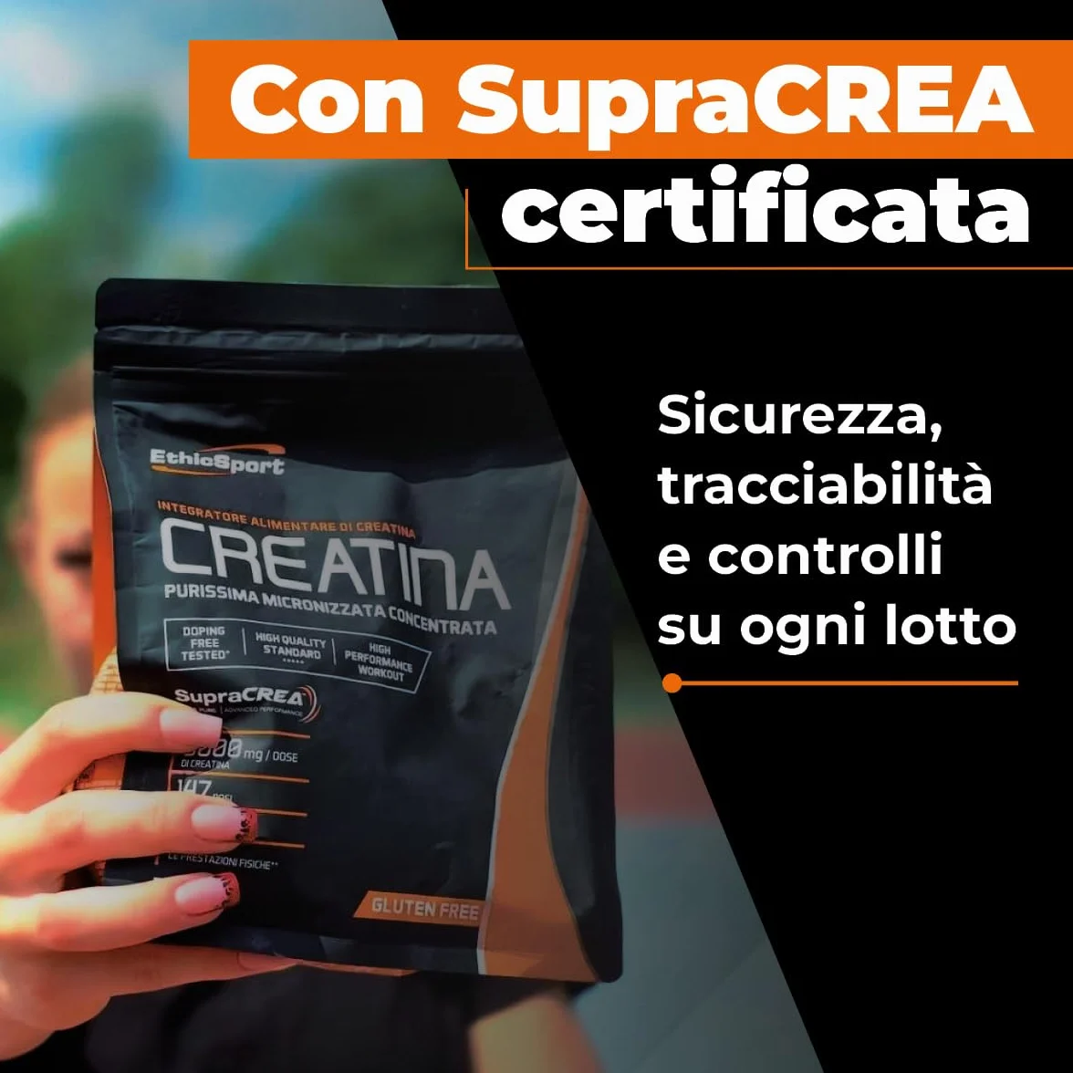 EthicSport CREATINA – Creatina monoidrato pura in polvere con SupraCREA™ – Incrementa le prestazioni fisiche in attività brevi e intense – elevata purezza, senza additivi – vegan, gluten free – 500 g