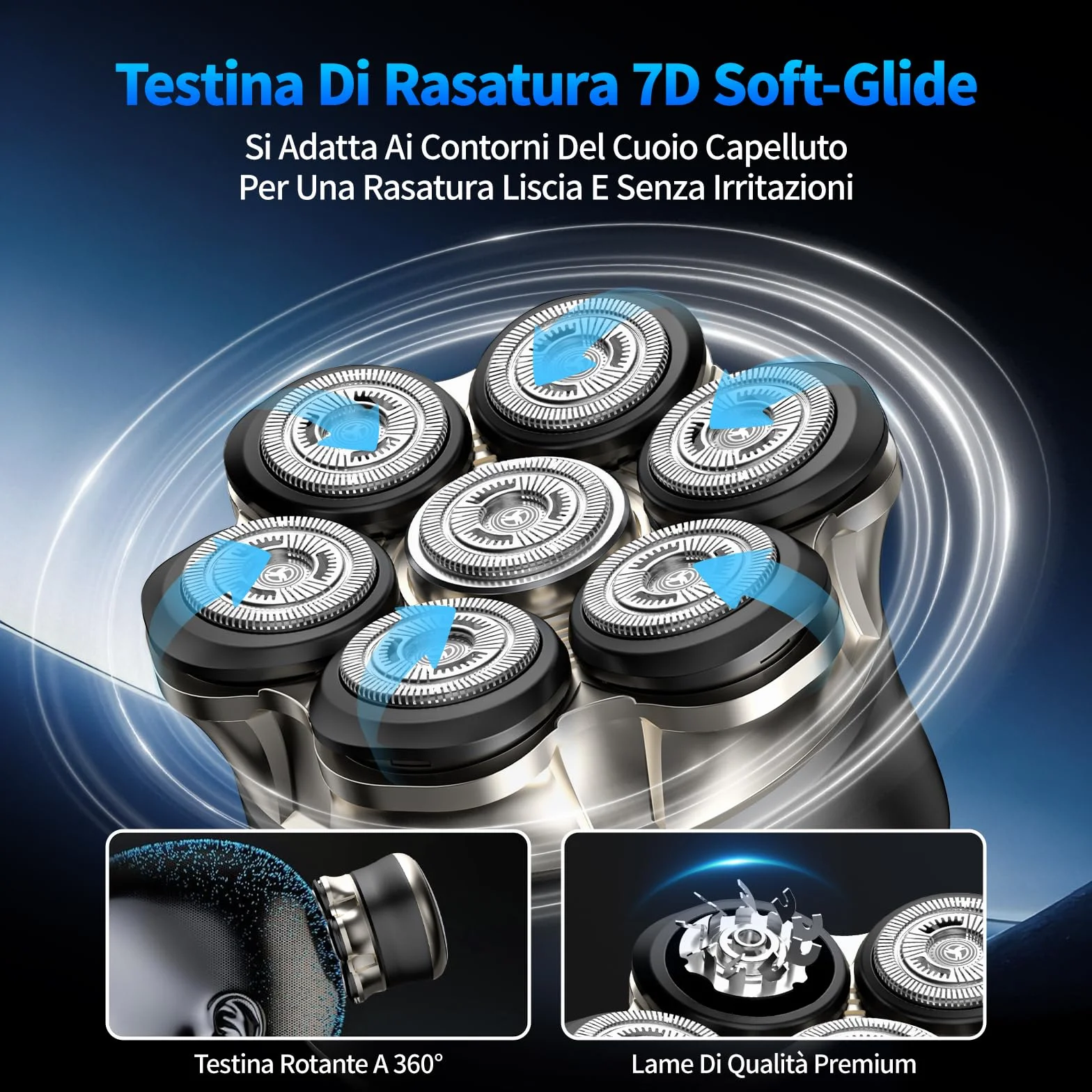 Rasoio Elettrico Uomo 7D IPX6 Impermeabile Testina Magnetica Ricarica Rapida Type-C Display LED Batteria 1200 mAh