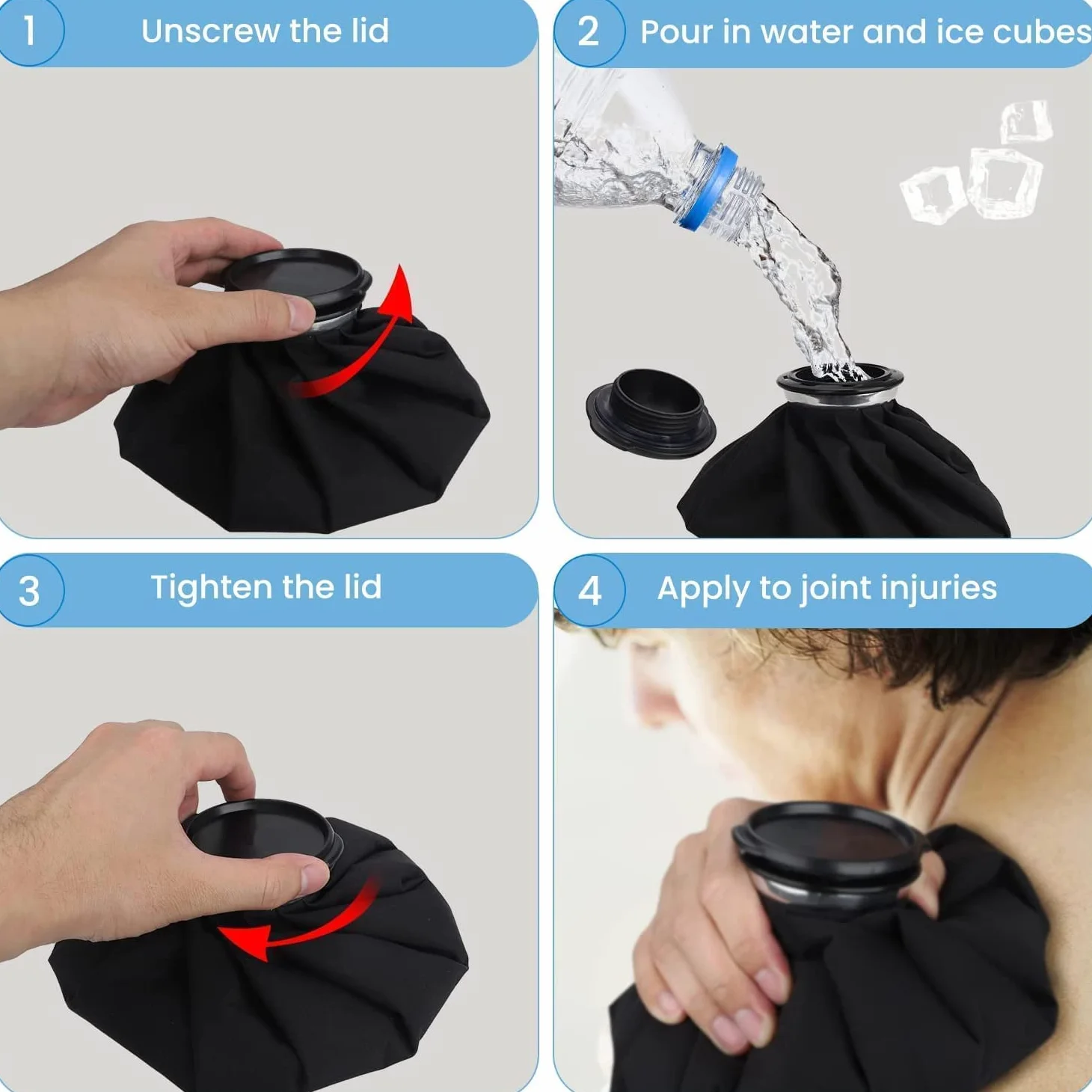 Borsa Ghiaccio Ginocchio Riutilizzabile, 3 PCS [15cm/23cm/28cm] Borsa Medica Sportiva, Borse Acqua Ghiaccio per Dolori e Febbre, Impacco Ghiaccio Sacca per Testa/Schiena/Spalle/Gamba/Bambini/Lesioni