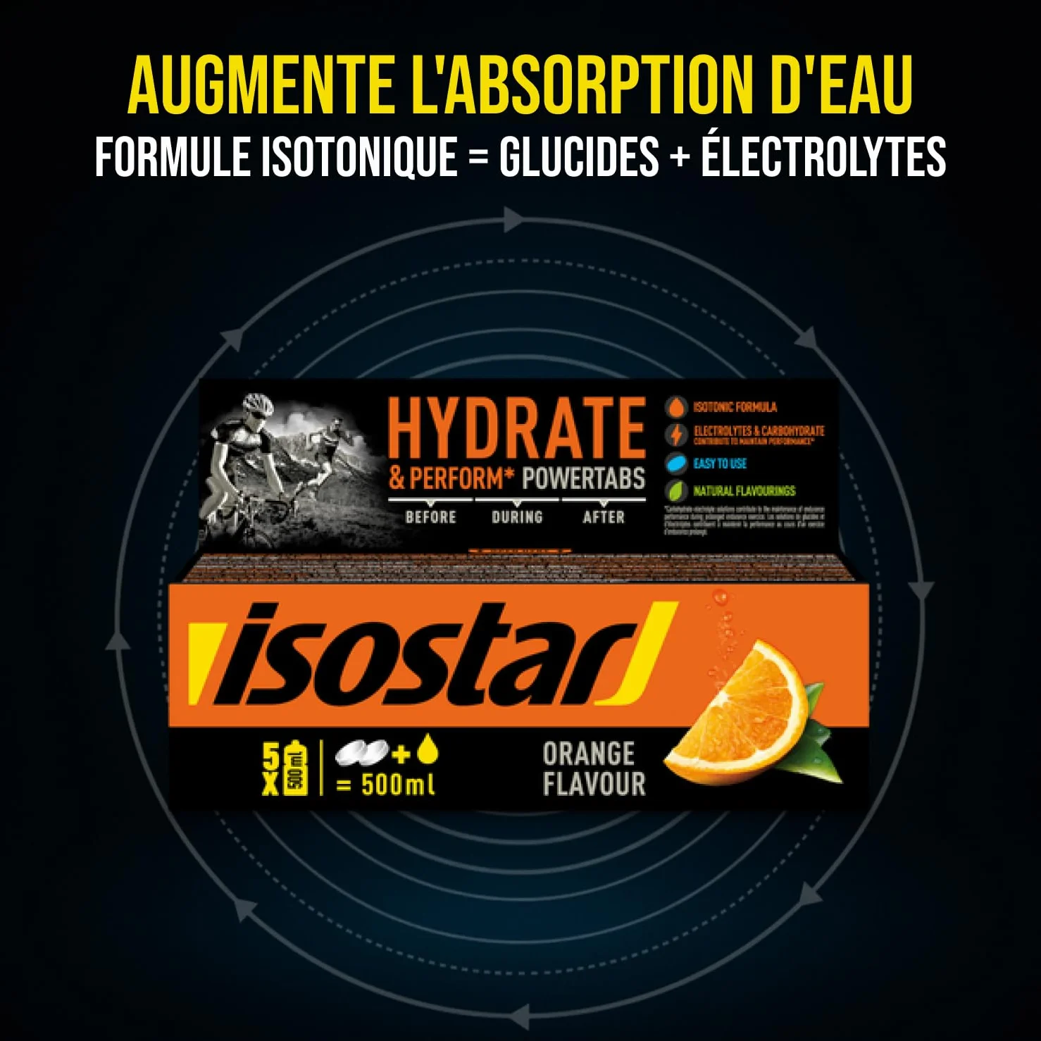 ISOSTAD Powertabs Gusto Arancia, Bevanda Isotonica in Compresse Effervescenti con Elettroliti e Carboidrati per Idratazione e Resistenza, 10 Tabs x 12 g