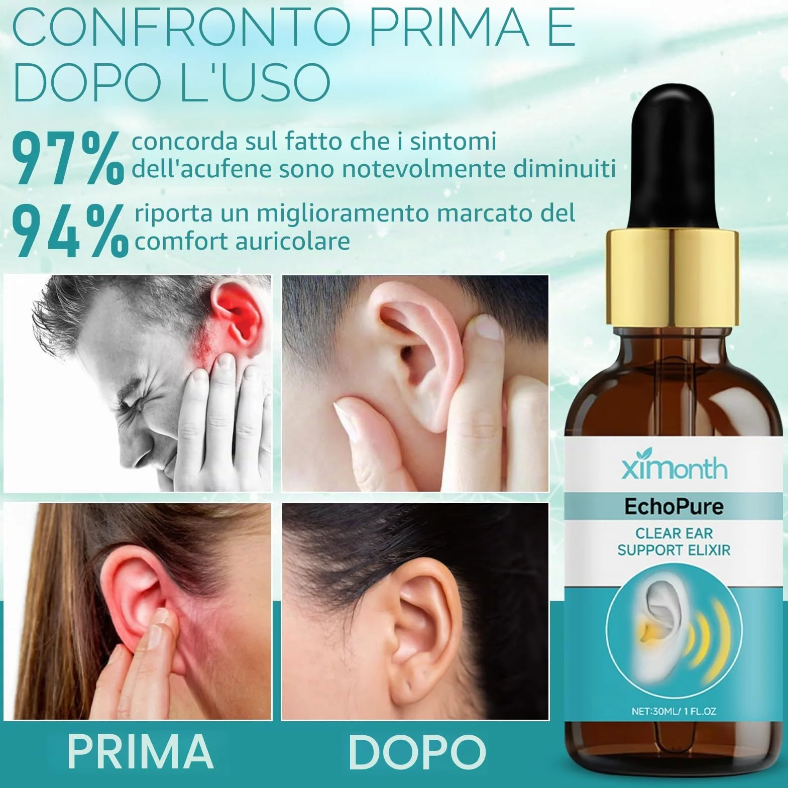 Sollievo per l'acufene, gocce auricolari per l'acufene, efficace contro l'acufene acuto e cronico, sollievo da acufene e ronzio per le orecchie, rilascio