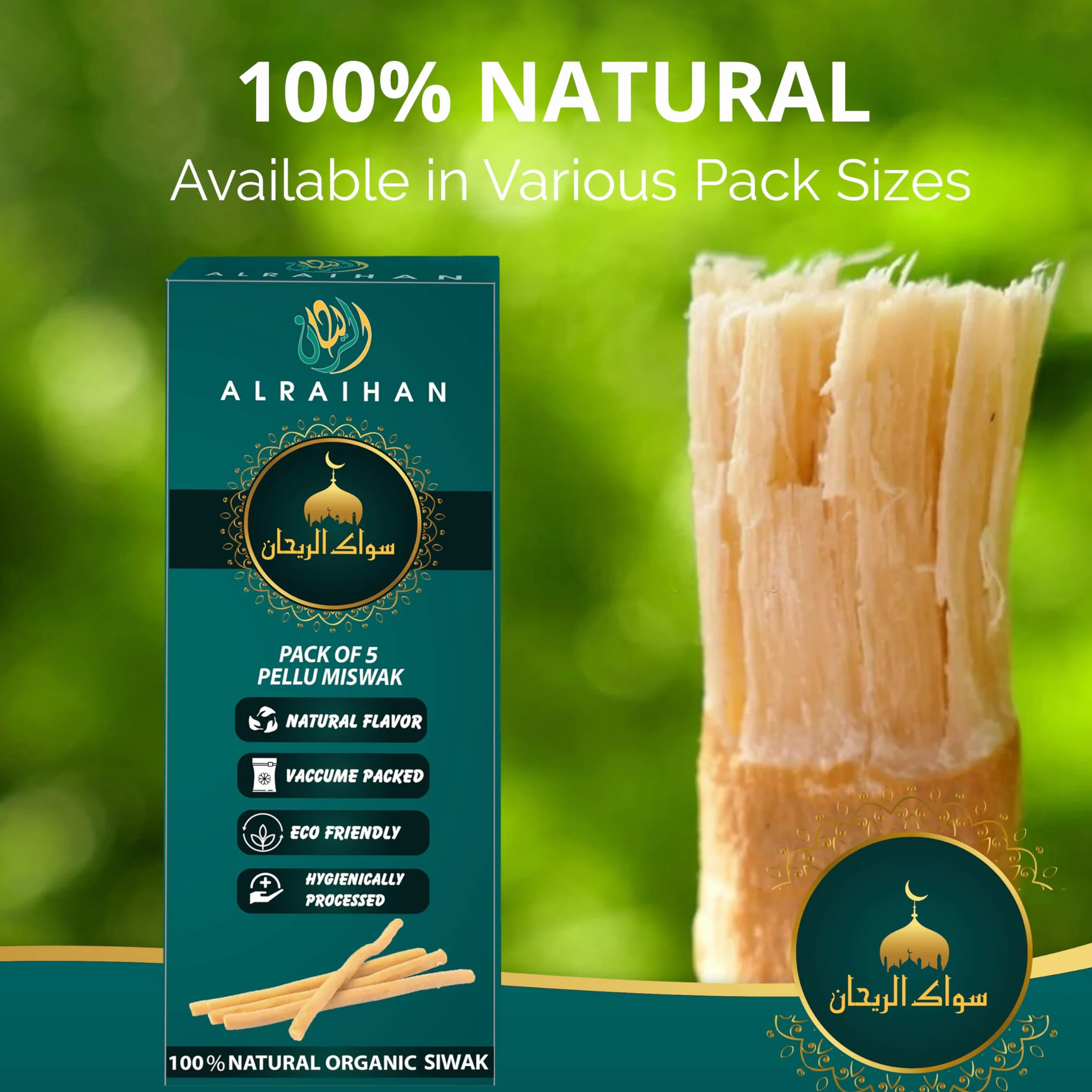 Miswak Bastoncini per la pulizia dei denti 5 pezzi con supporto - Spazzolino sigillato sapore naturale