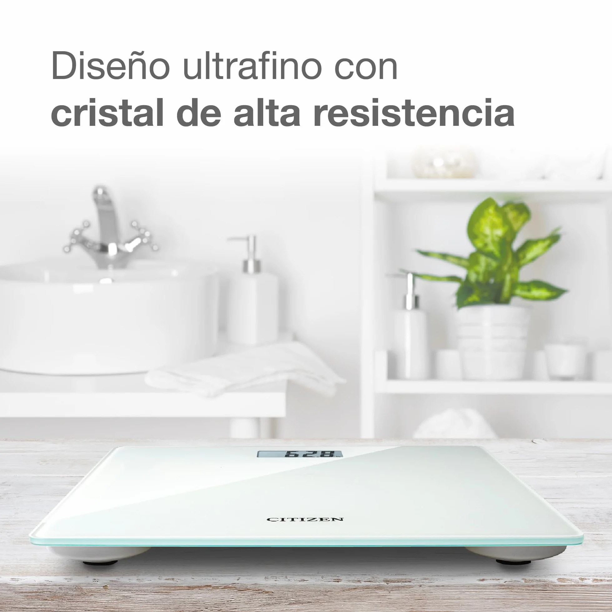 Citizen Bilancia Pesapersone Digitale Vetro Temperato 0,1 kg Display LCD Grande Step-On Design Ultrasottile 22 mm Bianco