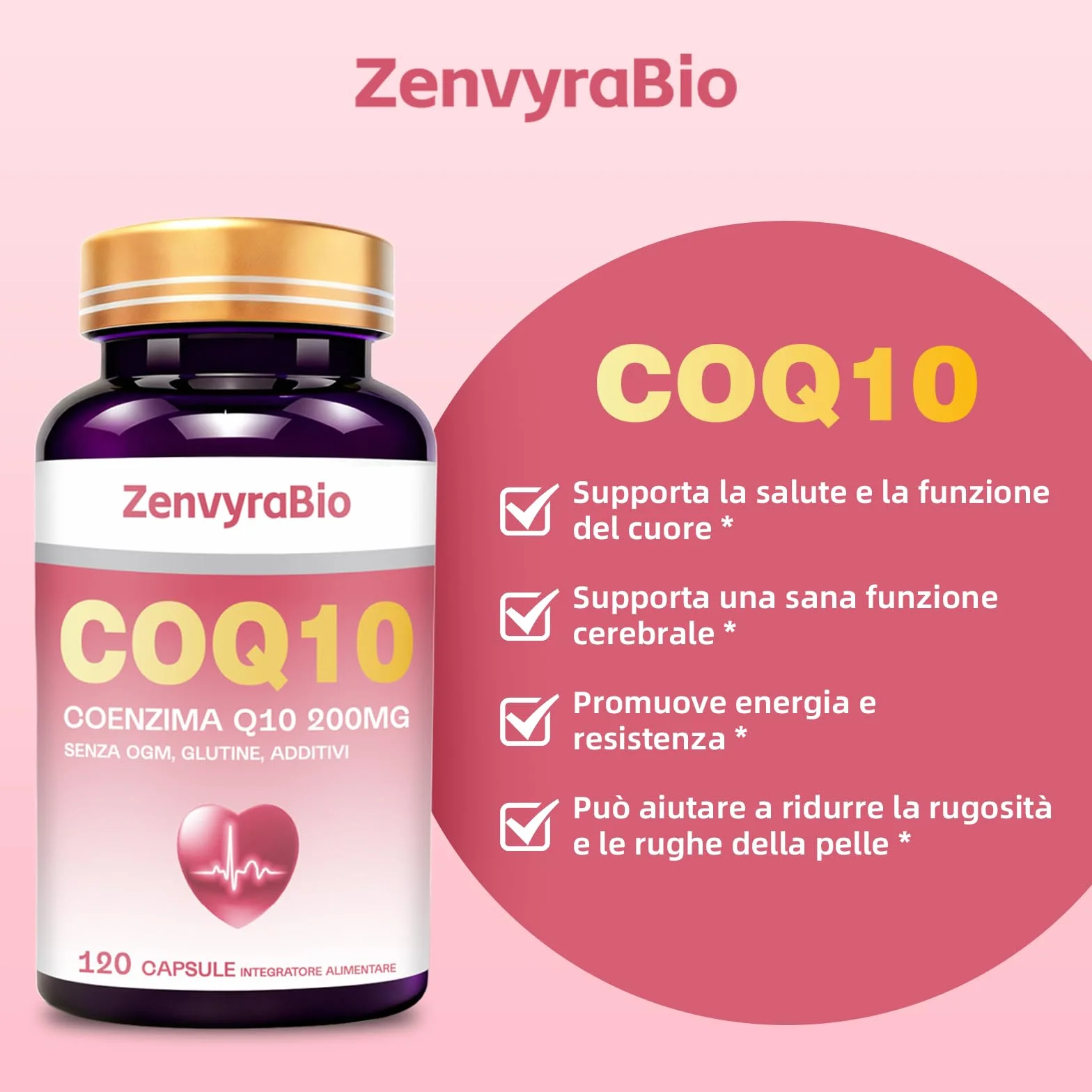 Coenzima Q10 200mg – 120 Capsule Softgel | Ubiquinone Puro Fermentato Naturalmente ad Alta Biodisponibilità | Integratore Antiossidante ad Alto Assorbimento, Senza OGM, Glutine e Additivi