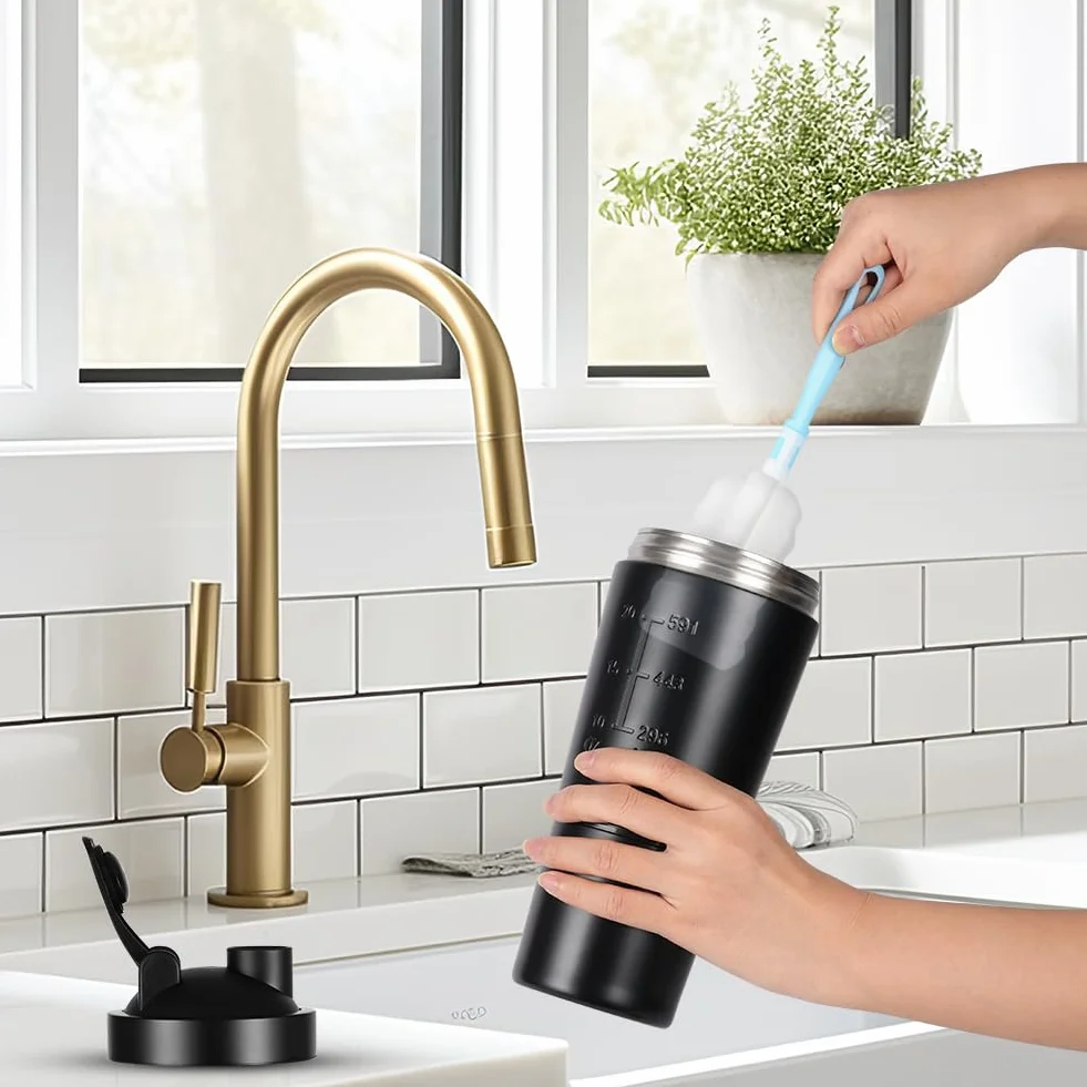 ACWOO Shaker per Proteine in Acciaio Inox Bottiglia, 700 + 200 ML Shaker Steel con Scomparto per Polvere e Miscelatore Sfera, per Bevande Proteiche per Gli Appassionati di Sport All'aria Aperta