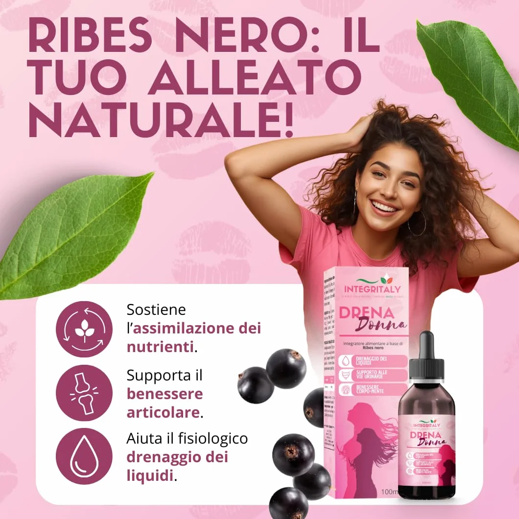 Ribes Nigrum Nero Diuretico Drenate Antiallergico Gocce 100 ML Ritenzione Idrica Allergie Salute Vie Urinarie Respiratorie Made in Italy