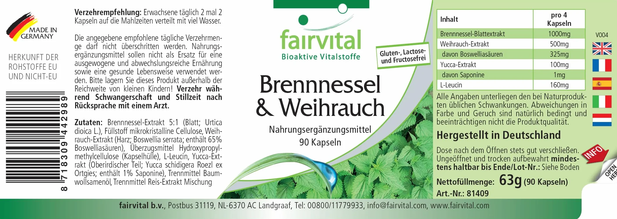 Fairvital Ortica Boswellia 90 Capsule 4000 mg Estratto Vegane