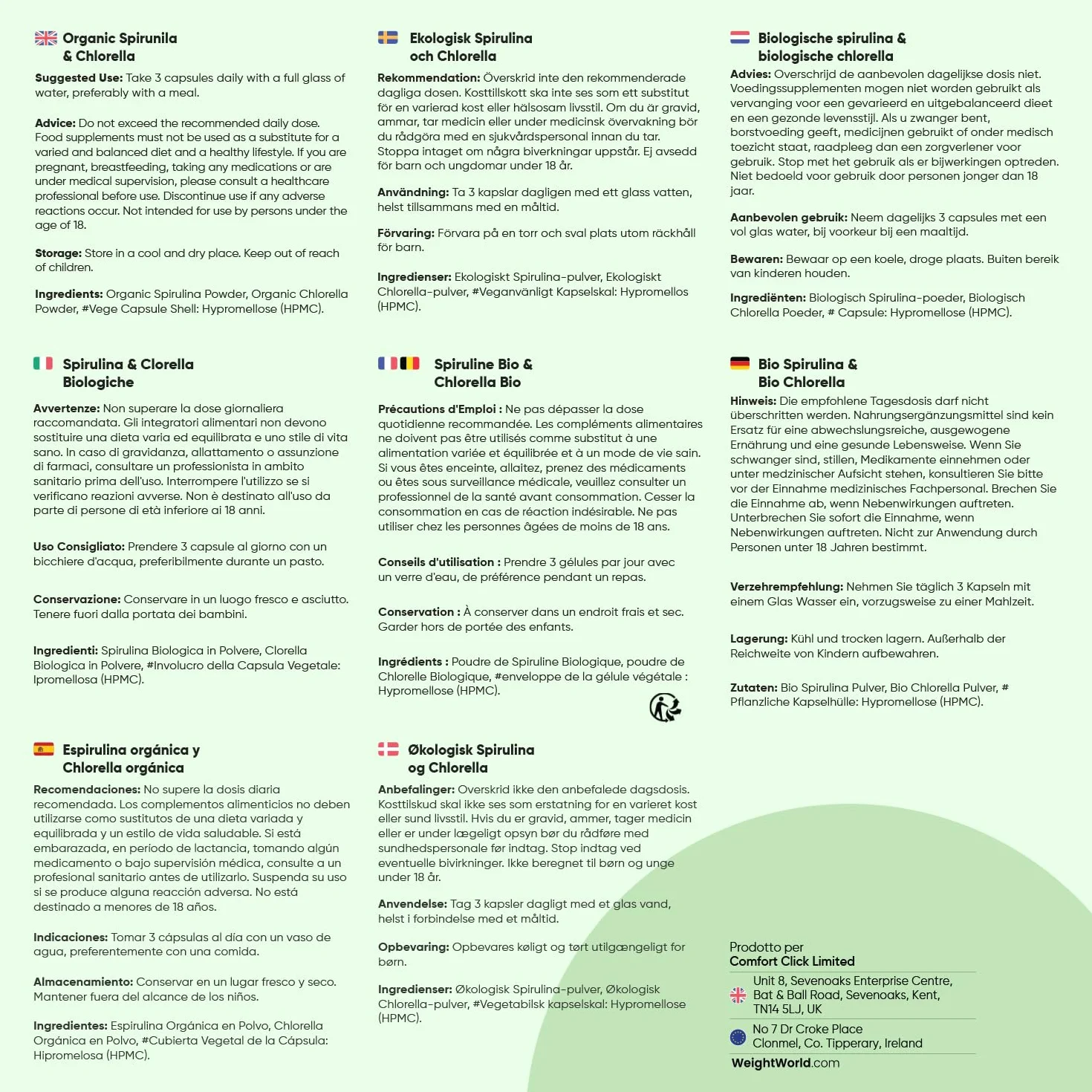 Spirulina e Clorella Biologiche 240 Capsule Vegane 1740mg Superfood Integratore Senza Glutine Prodotto in Europa