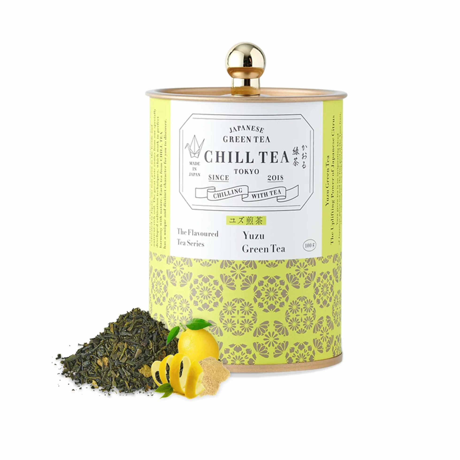 Tè verde agli agrumi Yuzu di CHILL TEA Tokyo - Tè verde 100% giapponese a foglie sfuse con agrumi giapponesi - Sapore fresco e fruttato (100g)