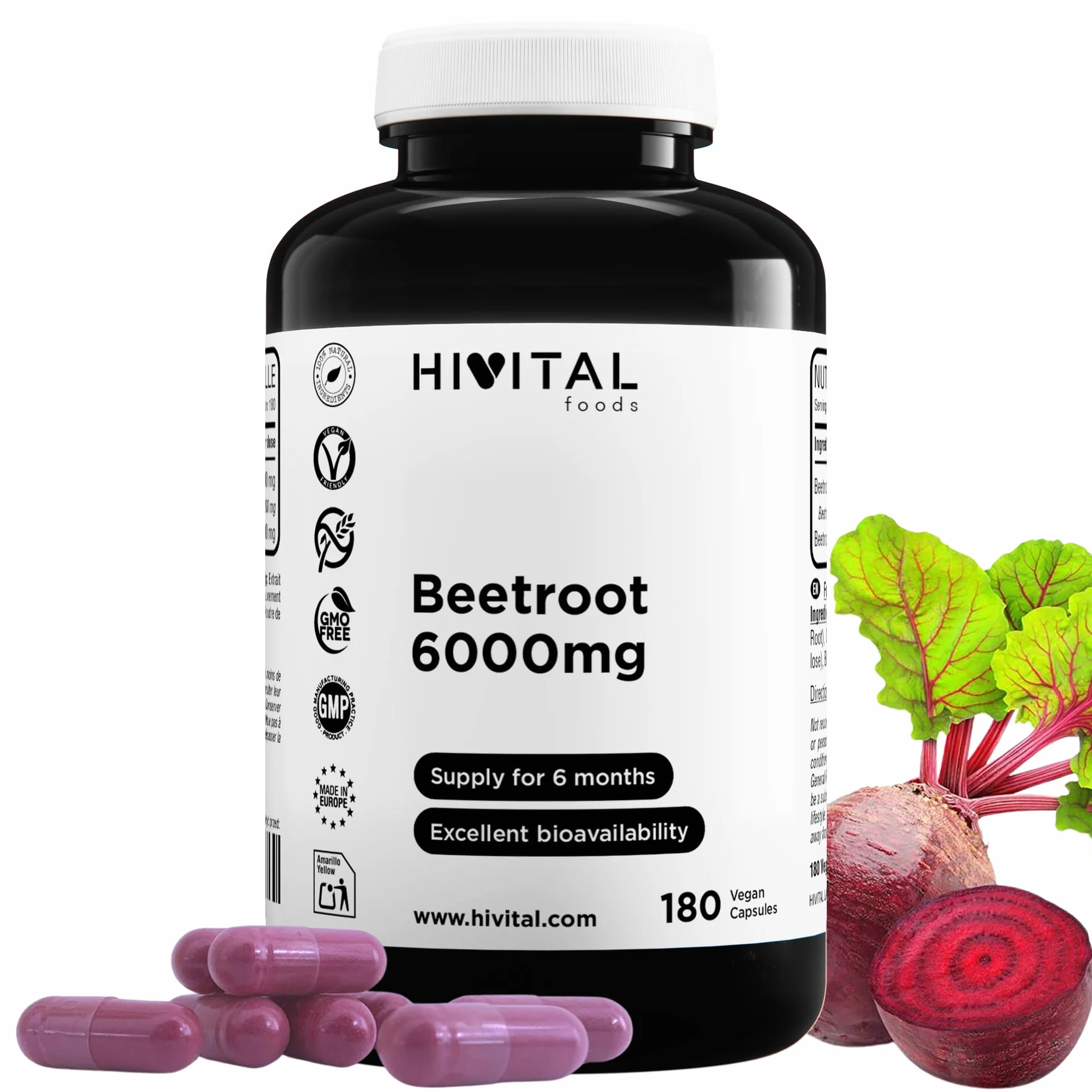 HIVITAL Barbabietola 6000 mg 180 capsule vegane Estratto Naturale di Beetroot