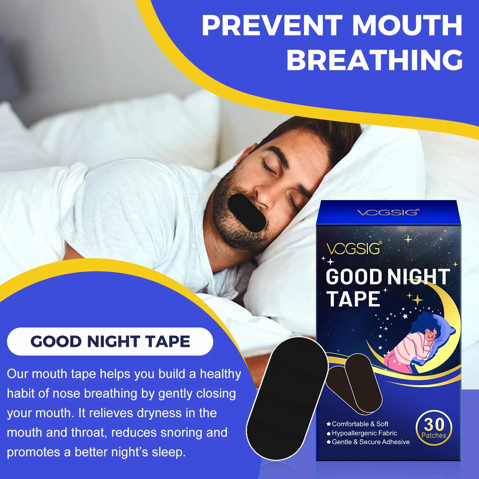 Nastro per la Bocca Anti Russare per Dormire, Ovale Mouth Tape per Uomini e Donne, 30 Pezzi