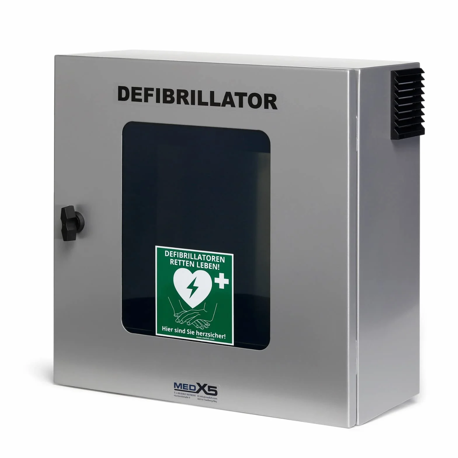 Armadietto per Defibrillatore MedX5 IP55 Esterno pensile riscaldamento allarme illuminazione ventilazione Made in Germany