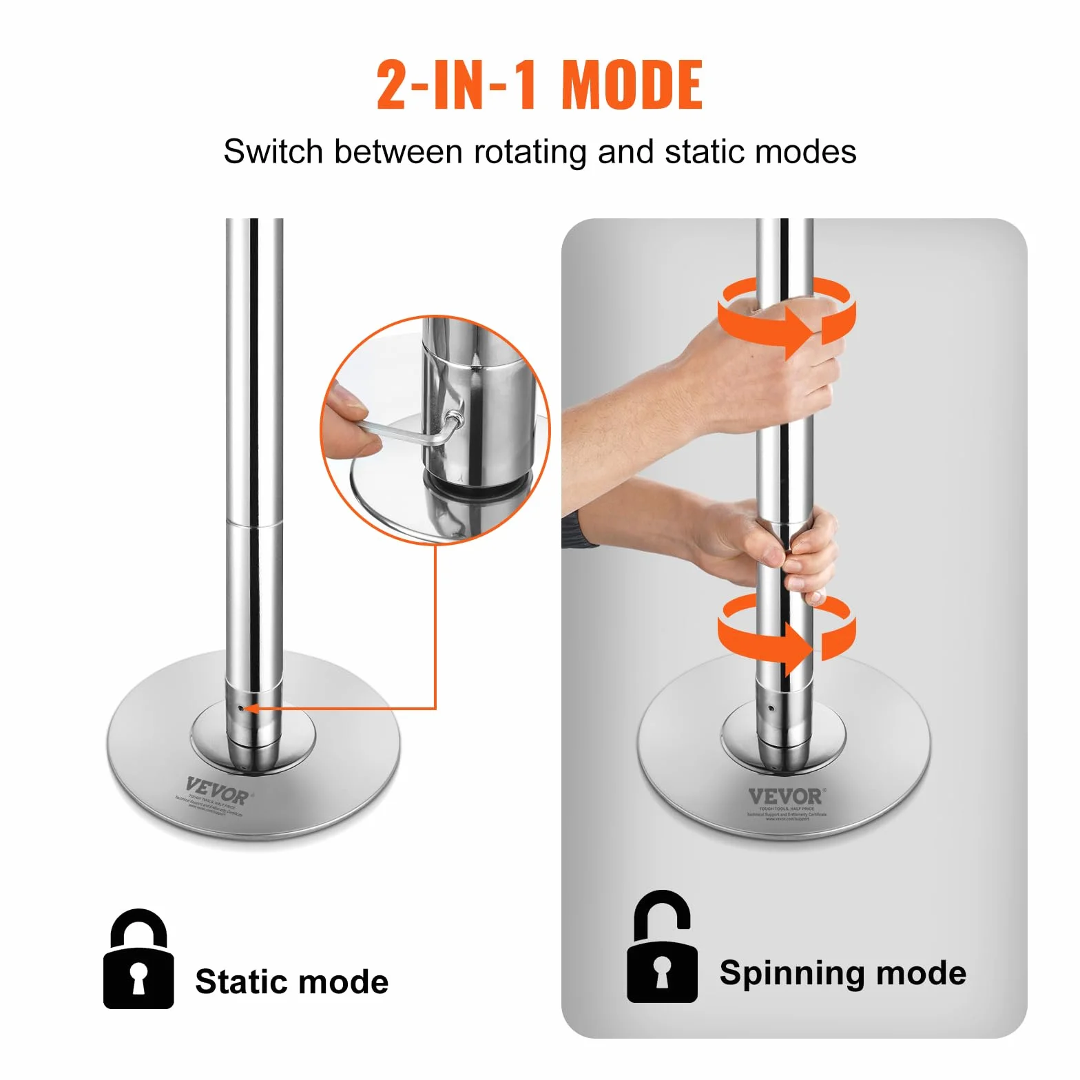 VEVOR Barra Asta da Ballo Professionale, Asta Danza Verticale Rimovibile, Acciaio Inox 45 mm, Altezza Regolabile