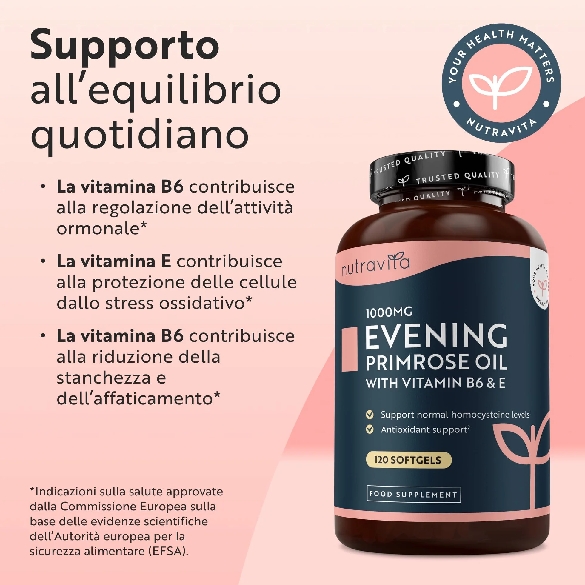 Nutravita Olio di Enotera 1000 mg 120 Capsule Molli con Vitamina E & B6 Omega 6 GLA