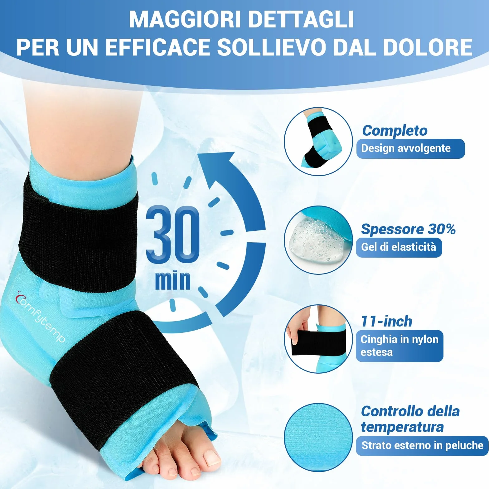 Comfytemp Impacco di Ghiaccio per Caviglia e Piede, Terapia Calda e Fredda per Fascite Plantare, Distorsione, Gonfiore, 1 Unità