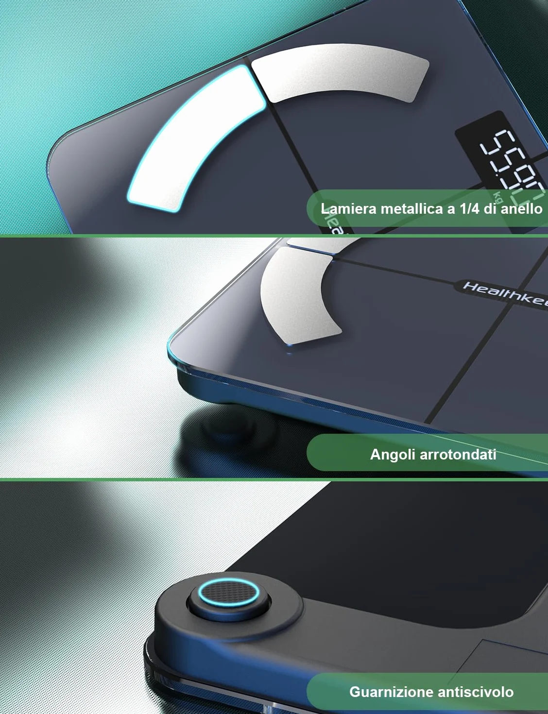 Bilancia Intelligente Impedenziometrica Bluetooth con App, Smart per Grasso Corporeo, BMI, Peso, Massa Muscolare, Acqua Corporea, Proteine, Metabolismo Basale (BMR) - Nero