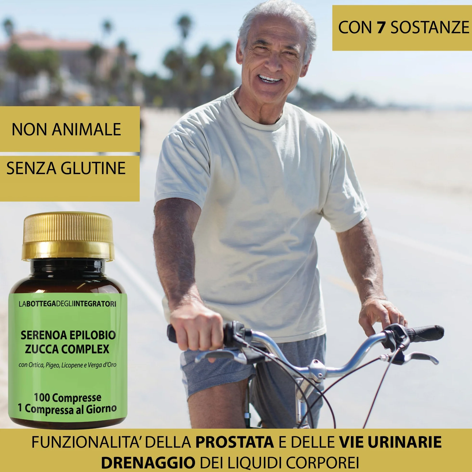Serenoa Epilobio Zucca Complex con Ortica Pygeum Africanum Licopene e Verga D'Oro 100 Compresse Integratore Prostata Vie Urinarie
