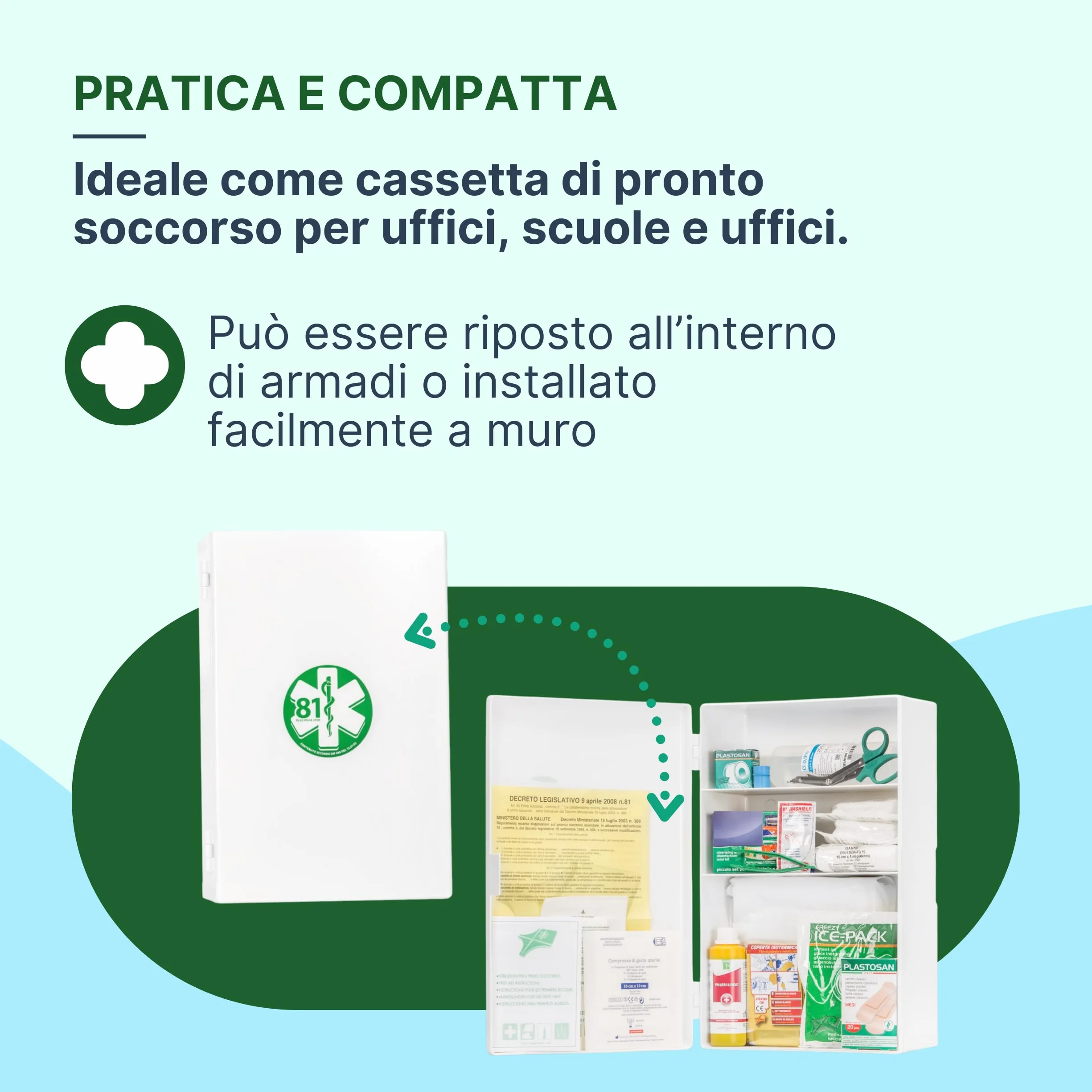 REMEDIA ONE Cassetta Pronto Soccorso Aziendale 3 Ante 2 Ripiani Chiusura a Scatto Bianco