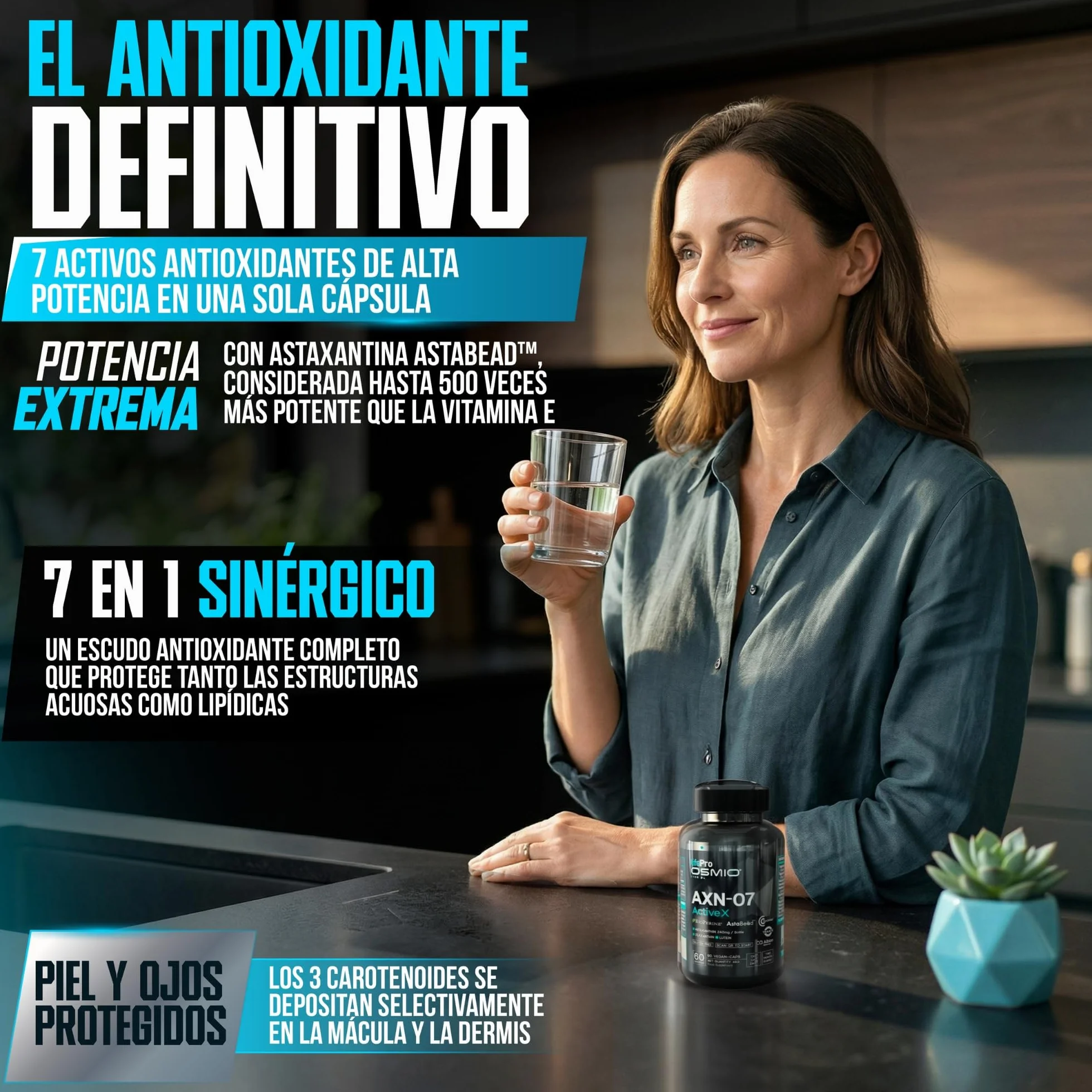 Life Pro Osmium Astaxanthin AXN-07-60 Integratore di Astaxantina con Luteina, Zeaxantina, Vitamine e Minerali Vegano