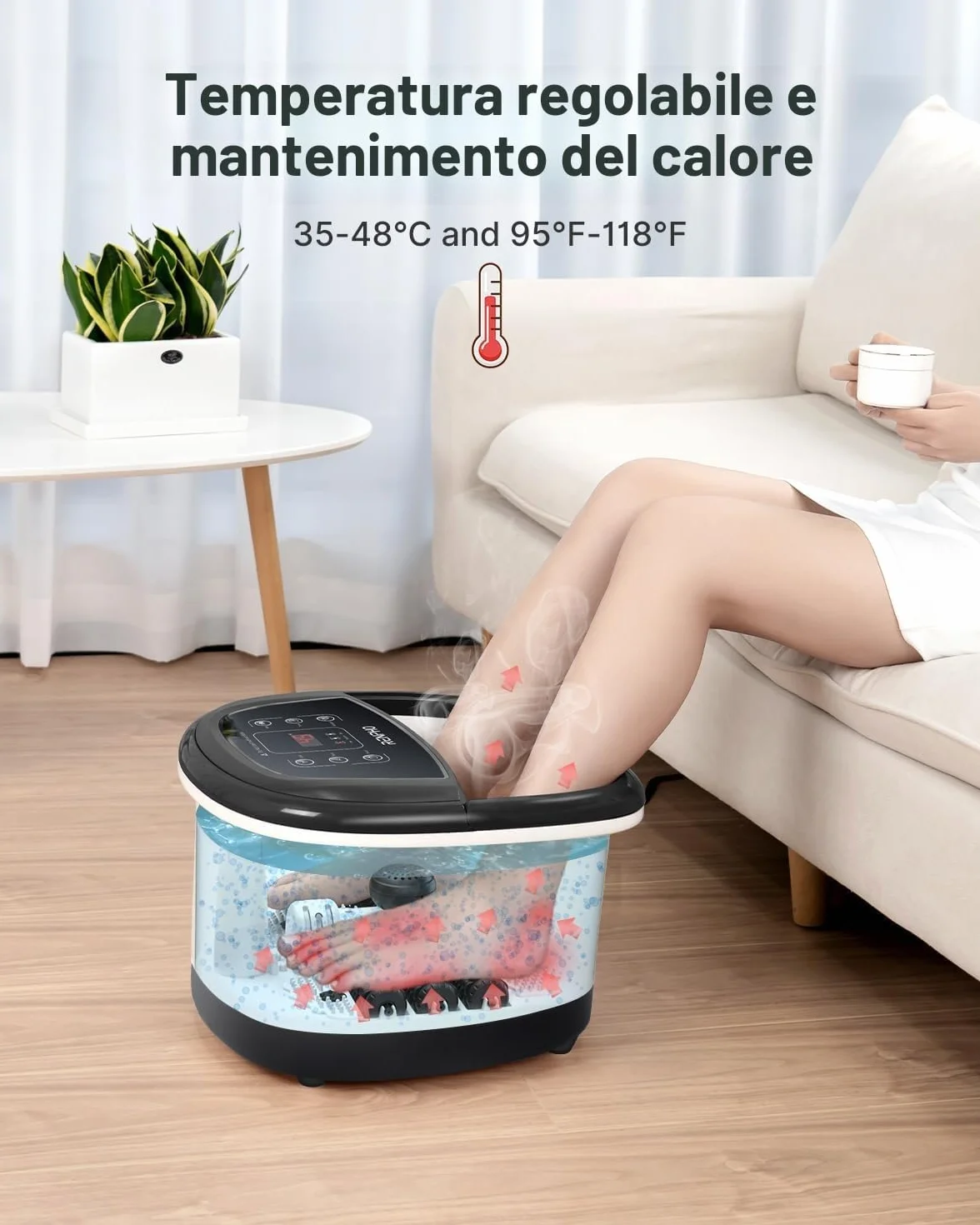 RENPHO Pediluvio piedi con Riscaldamento Veloce Massaggio Automatico e Potenti Getti di Bolle, Rulli Massaggianti shiatsu Motorizzati, Pedicure per Piedi Stanchi, Temperatura Regolabili