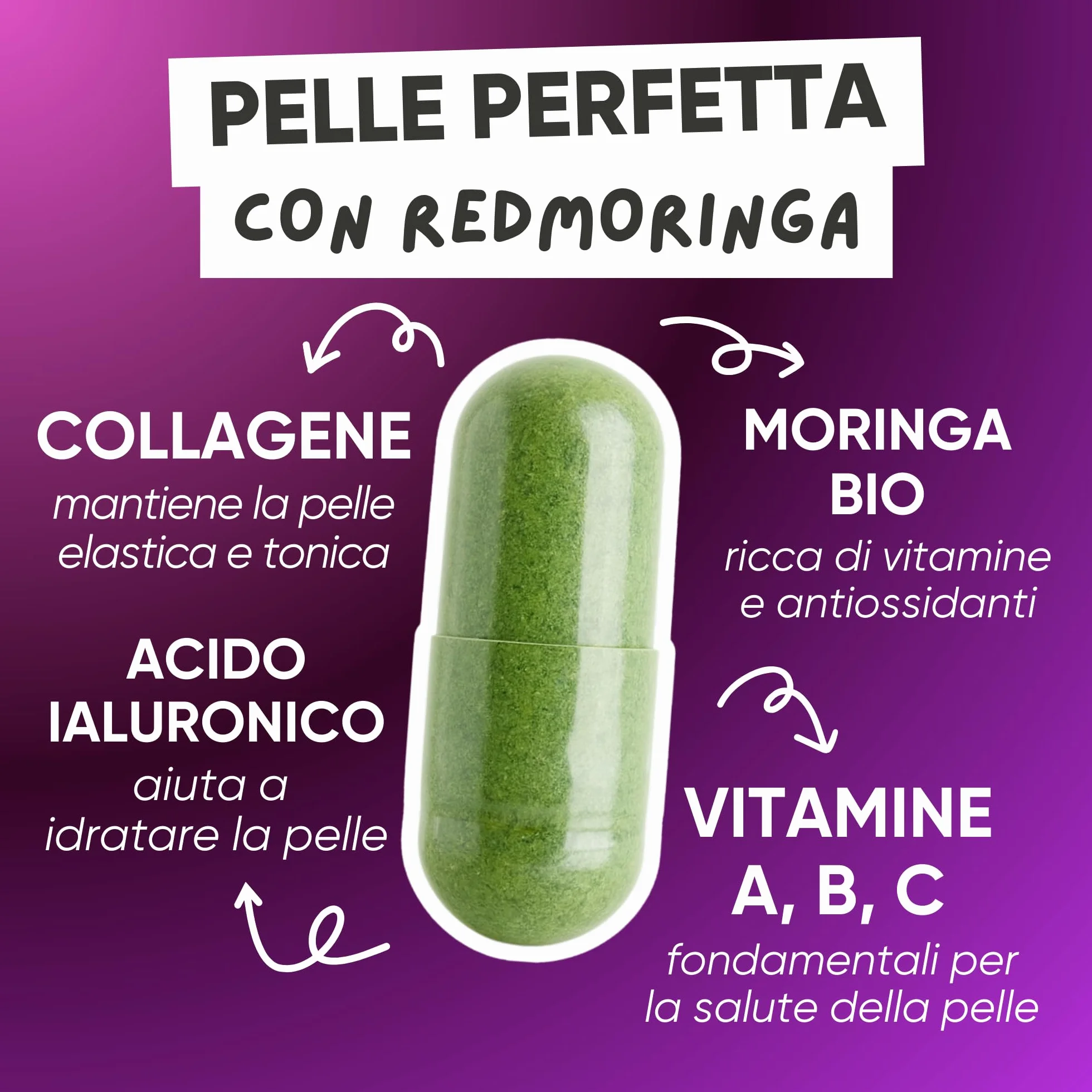 Collagene Marino Idrolizzato con Moringa BIO Integratore Pelle e Articolazioni 60 Capsule RedMoringa