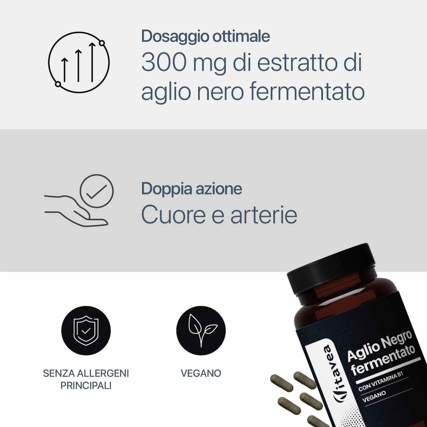 Aglio Nero Fermentato 9000 mg (Estratto 30:1) + Vitamina B1 – Supporto Salute Cardiovascolare e Funzione Cardiaca – Antiossidante Naturale – Senza Odore – 90 Capsule Vegane