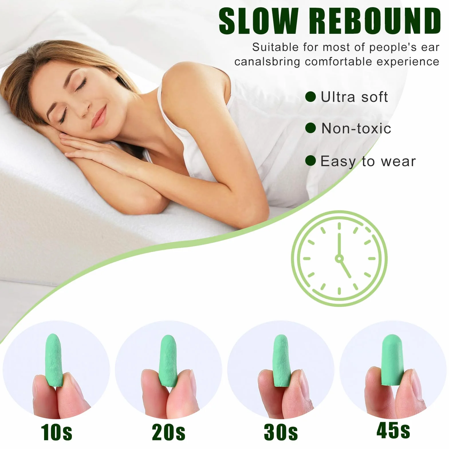 Tappi per dormire 38 dB SNR, 60 coppie, schiuma morbida, protezione dal rumore, verde