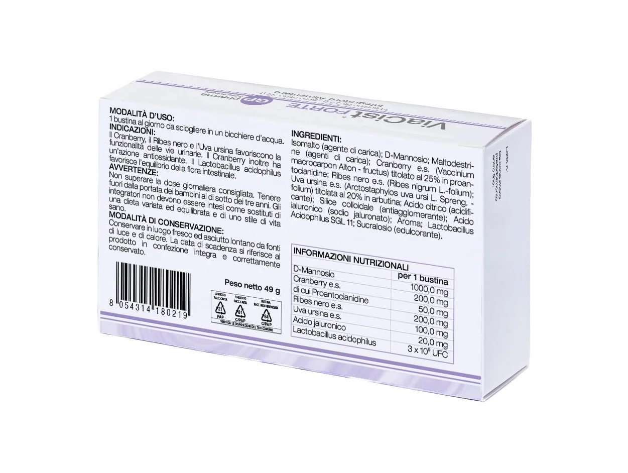 ViaCist® FORTE GP Nutraceuticals– Integratore Cistite Donna con D-Mannosio Puro, Probiotici, Acido Ialuronico e Ribes Nero – Supporto Vie Urinarie, Benessere Intimo Femminile e Difese Naturali