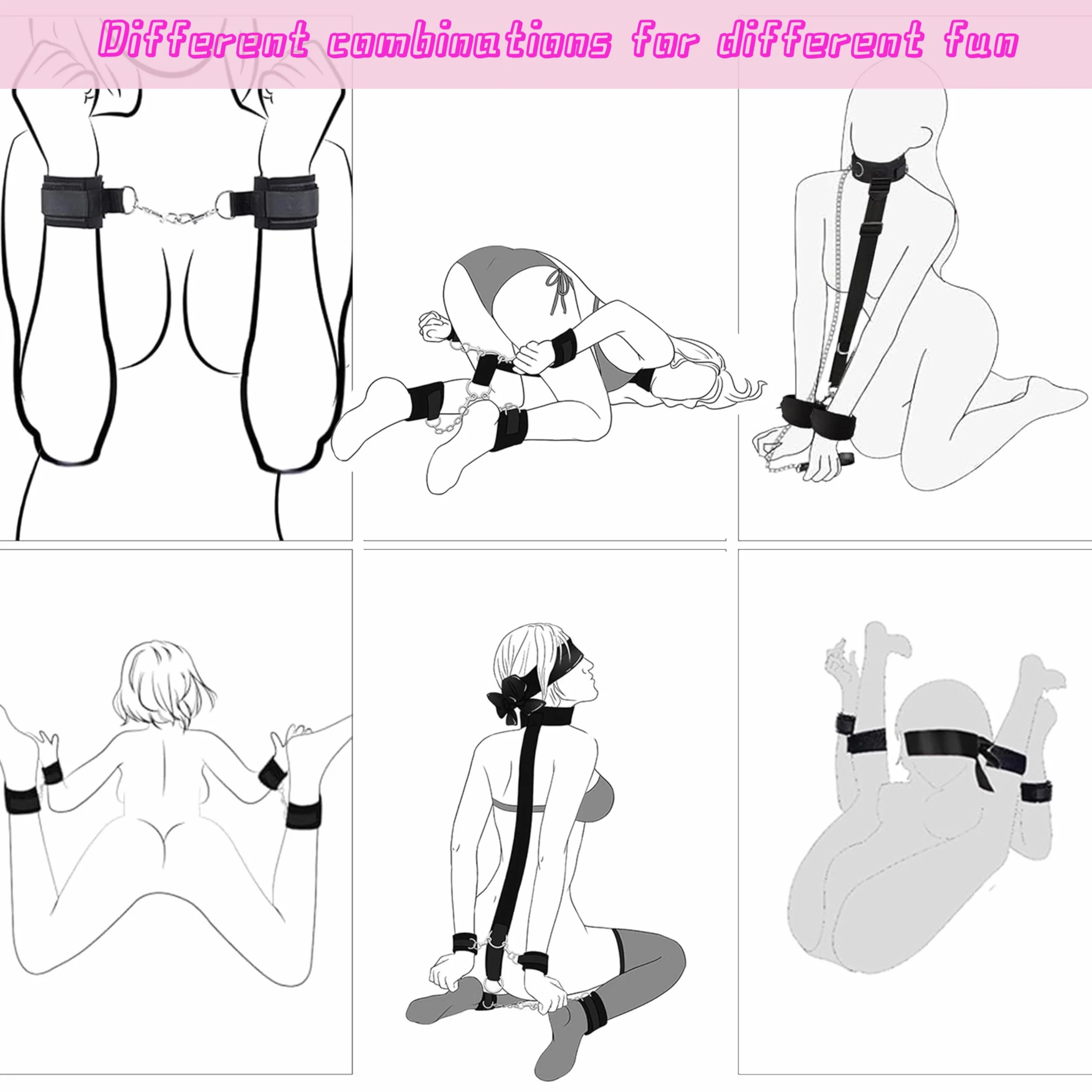 Set BDSM per Coppie - Collare, Manette e Cavigliere con Benda Occhi Regolabile