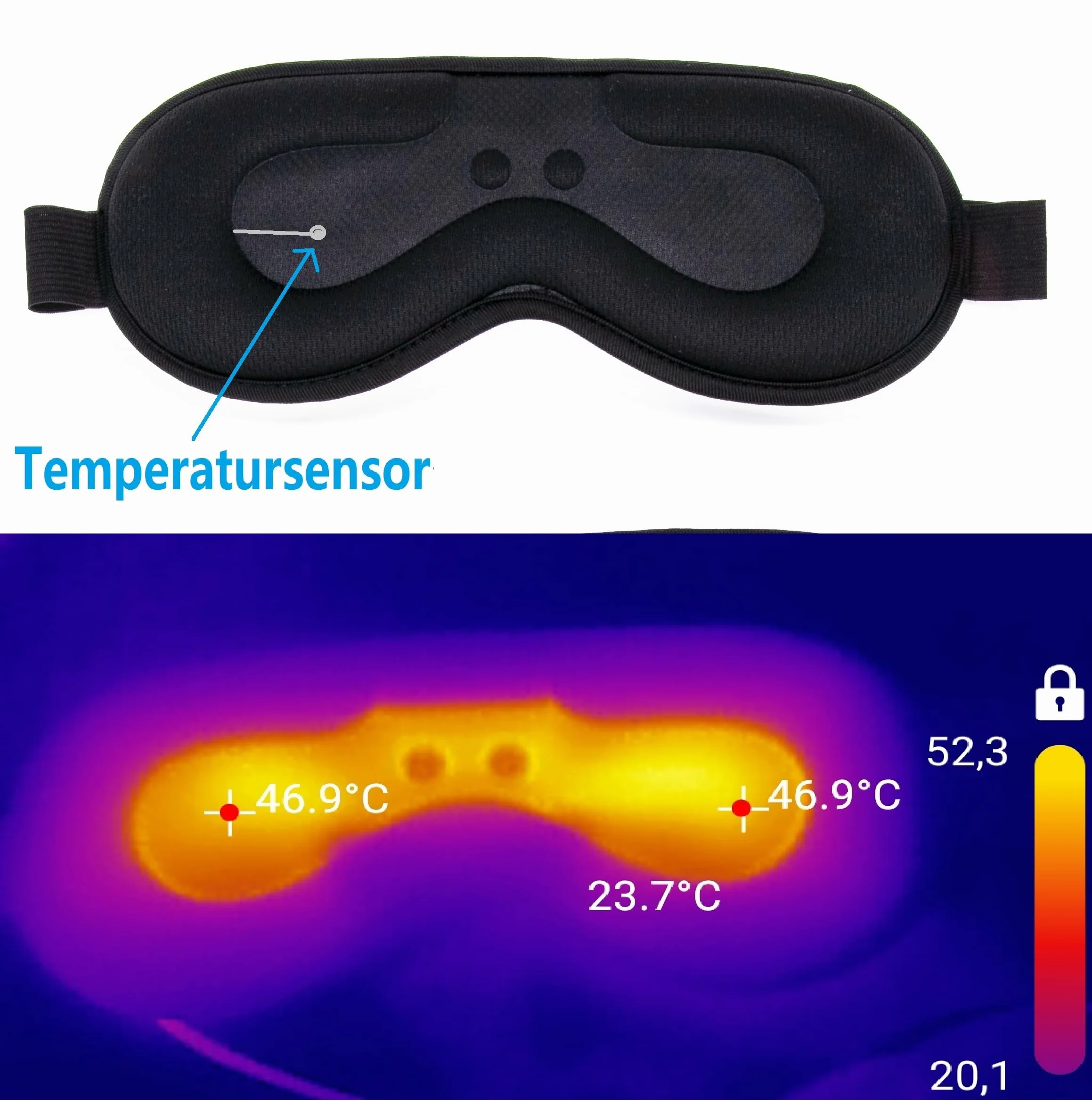 THERMRUP Maschera per occhi riscaldabile con regolazione precisa della temperatura da 40 a 50 °C, terapia rilassante a infrarossi lontani con calore umido