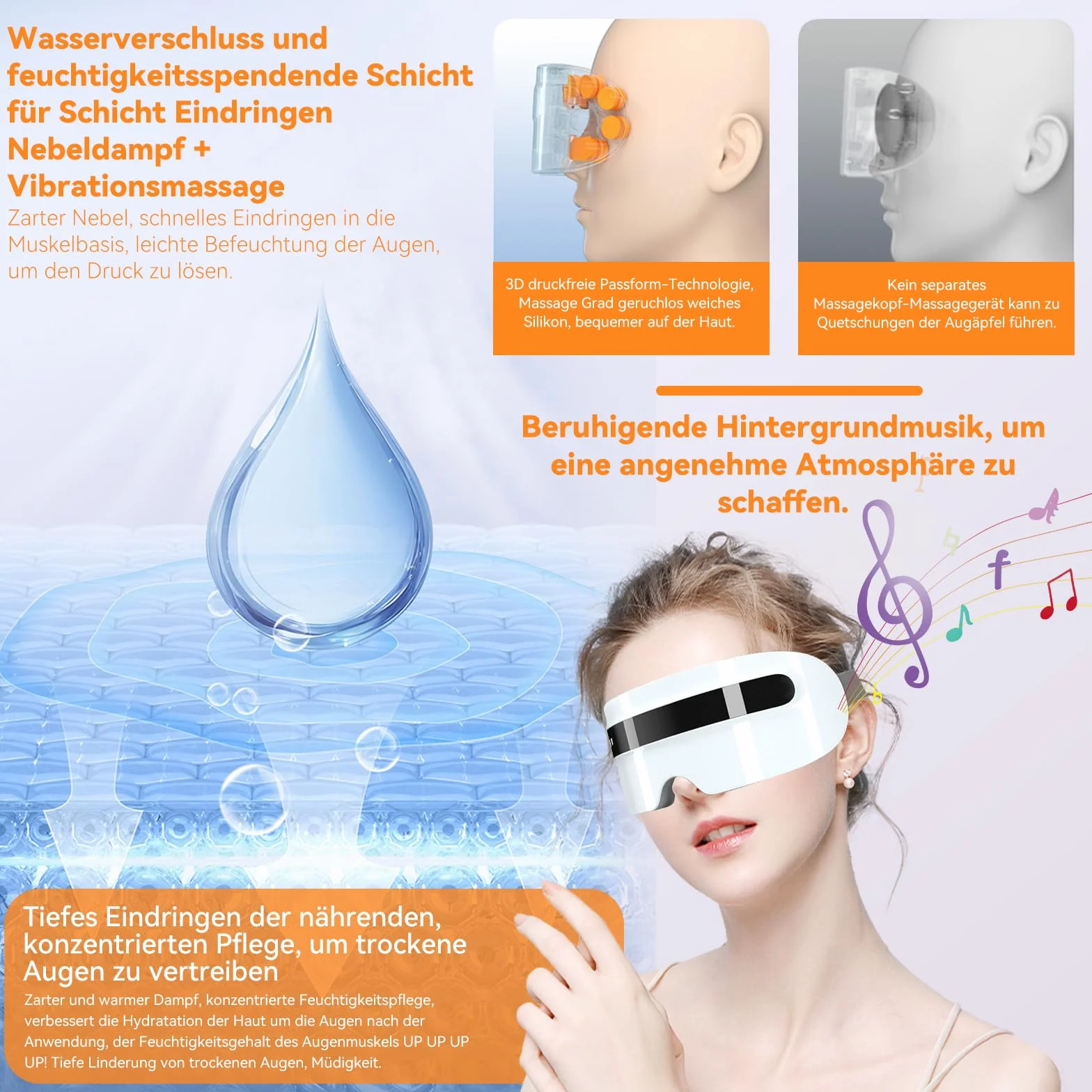 Massaggiatore per gli occhi con vapore, maschera riscaldante con vibrazione e musica Bluetooth, 5 modalità ricaricabile