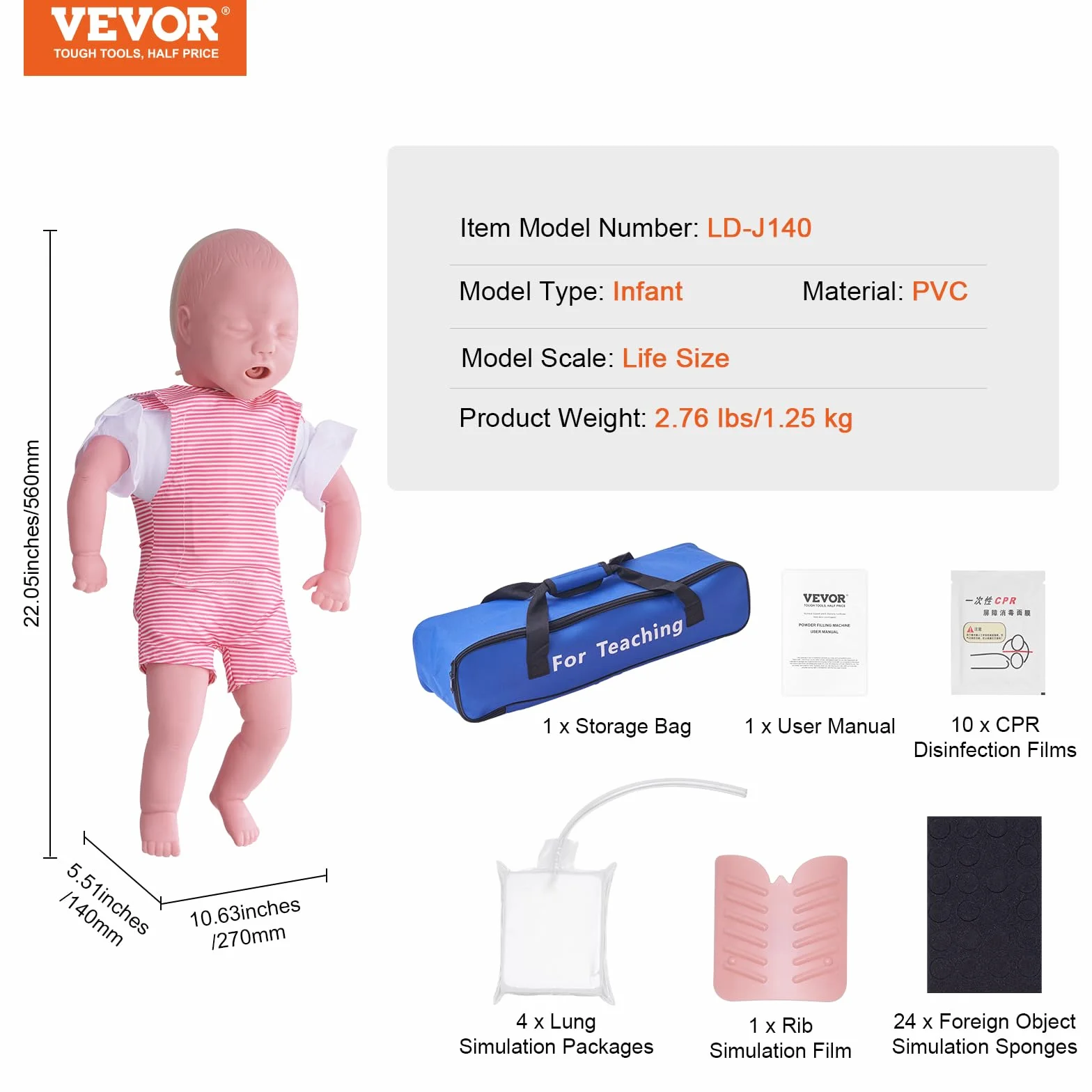 VEVOR Manichino neonatale per addestramento RCP, pratica manovra Heimlich e rianimazione cardiopolmonare