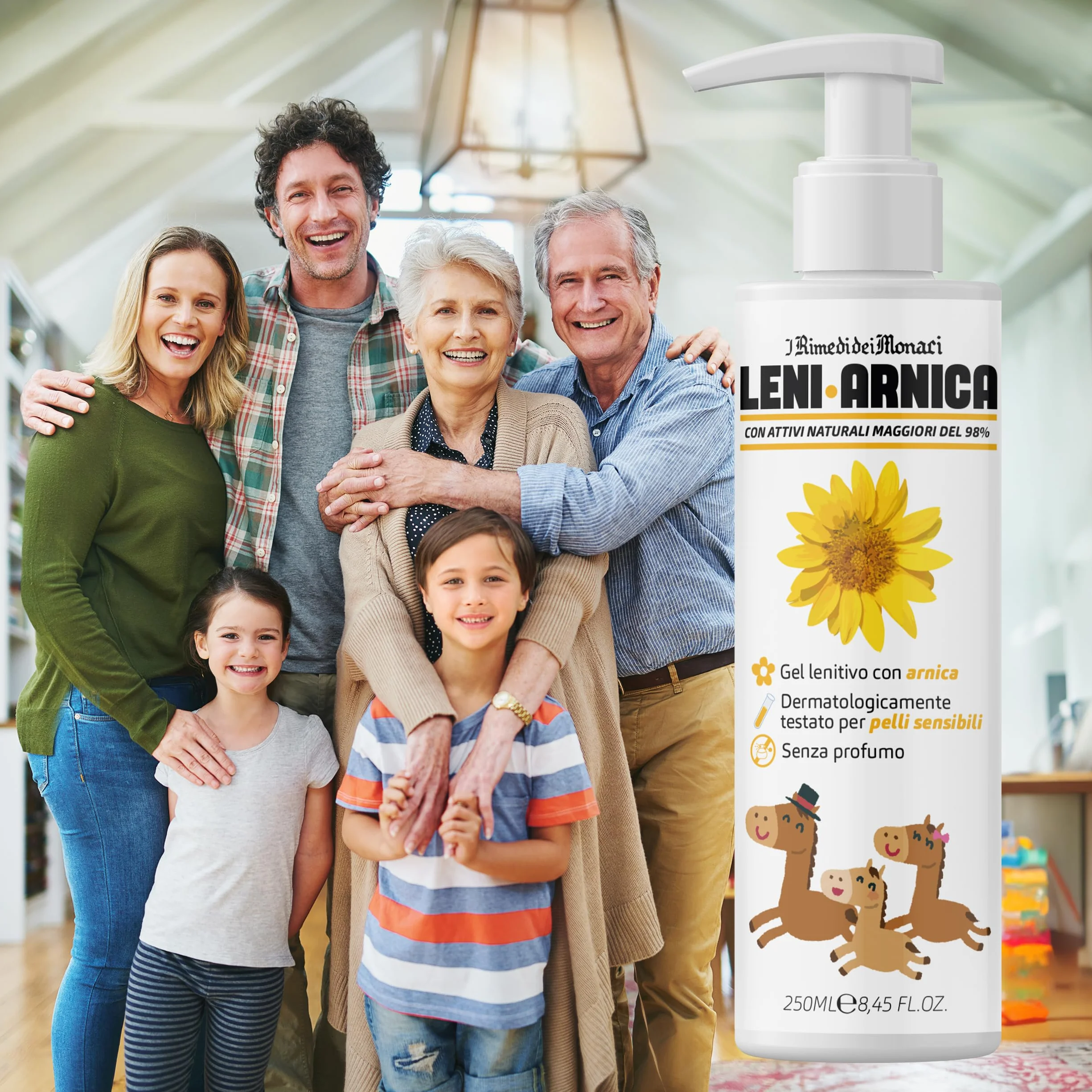 LeniArnica Gel Arnica Montana 98% Pelli Sensibili 250ml - Lenitivo Ipoallergenico Senza Profumo