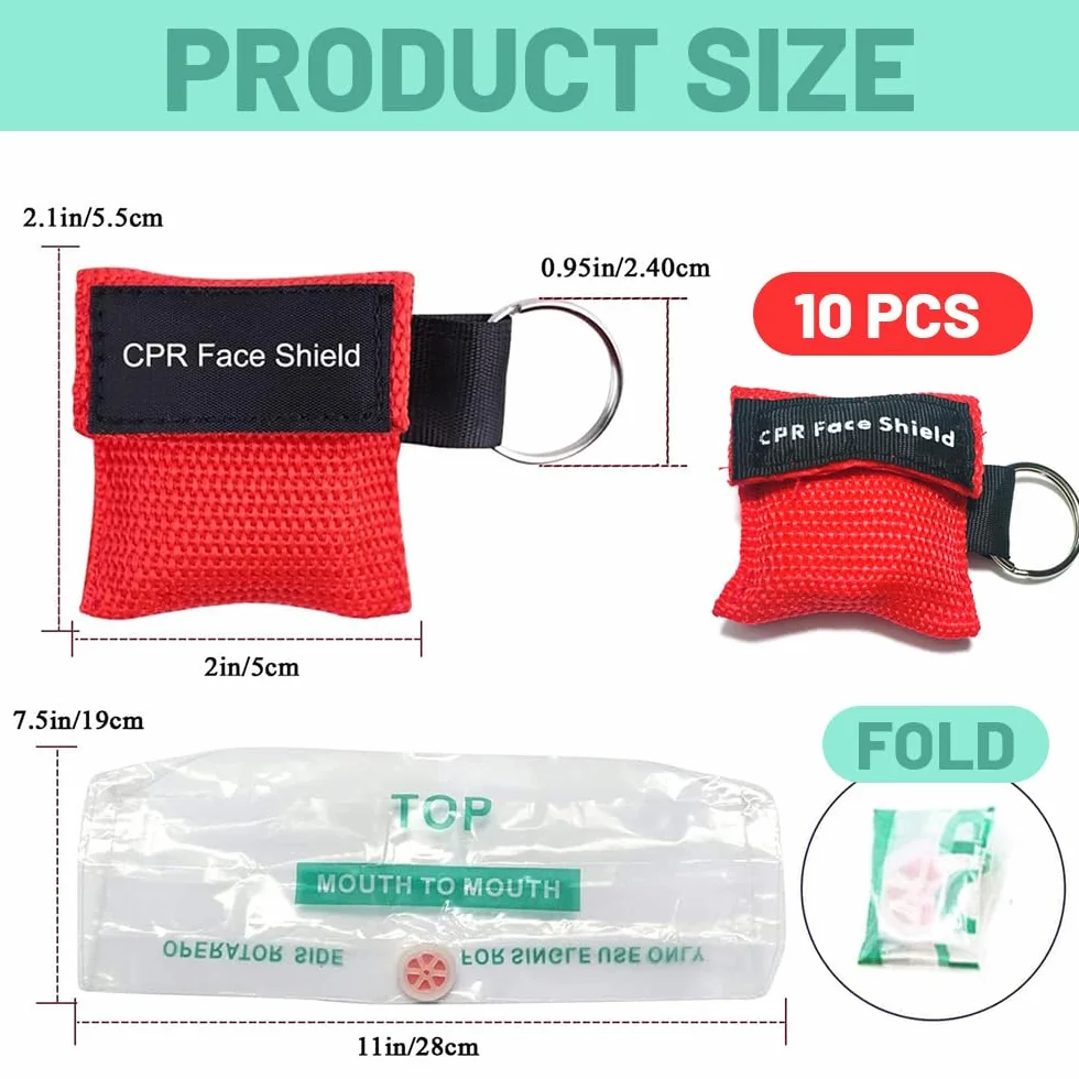 Pocket Mask 10 Pezzi Rosso 5Cm x 5.5Cm Mascherina Respirazione Primo Soccorso Bocca A Bocca