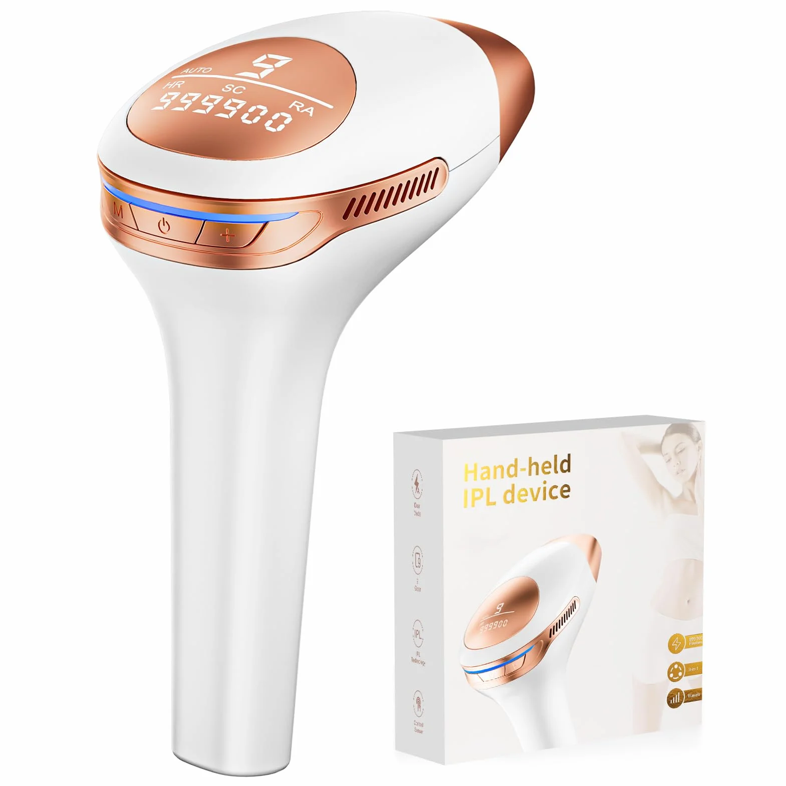 IPL Epilatore Luce Pulsata, 3 in 1 Laser Epilatore a Luce Pulsata Efficiente 600NM-1200NM Laser Depilazione, 9 livelli di Energia, 999,900 Luce Pulsata per Donne, Viso, Ascelle, Corpo