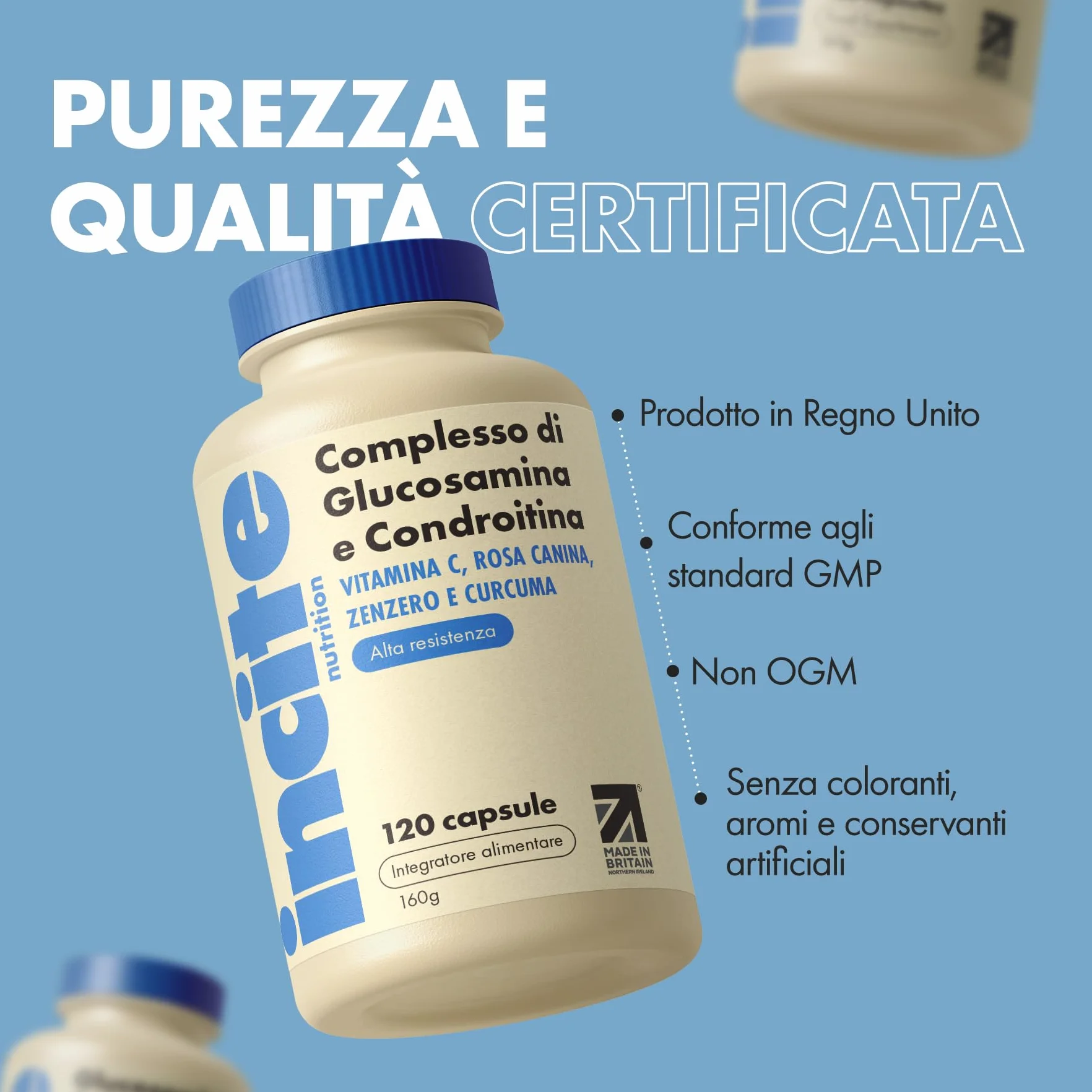 Incite Nutrition Complesso ad alta resistenza con glucosamina e condroitina con MSM, vitamina C, zenzero, rosa canina - Integratori per la cura delle articolazioni, 120 pezzi (confezione da 1)
