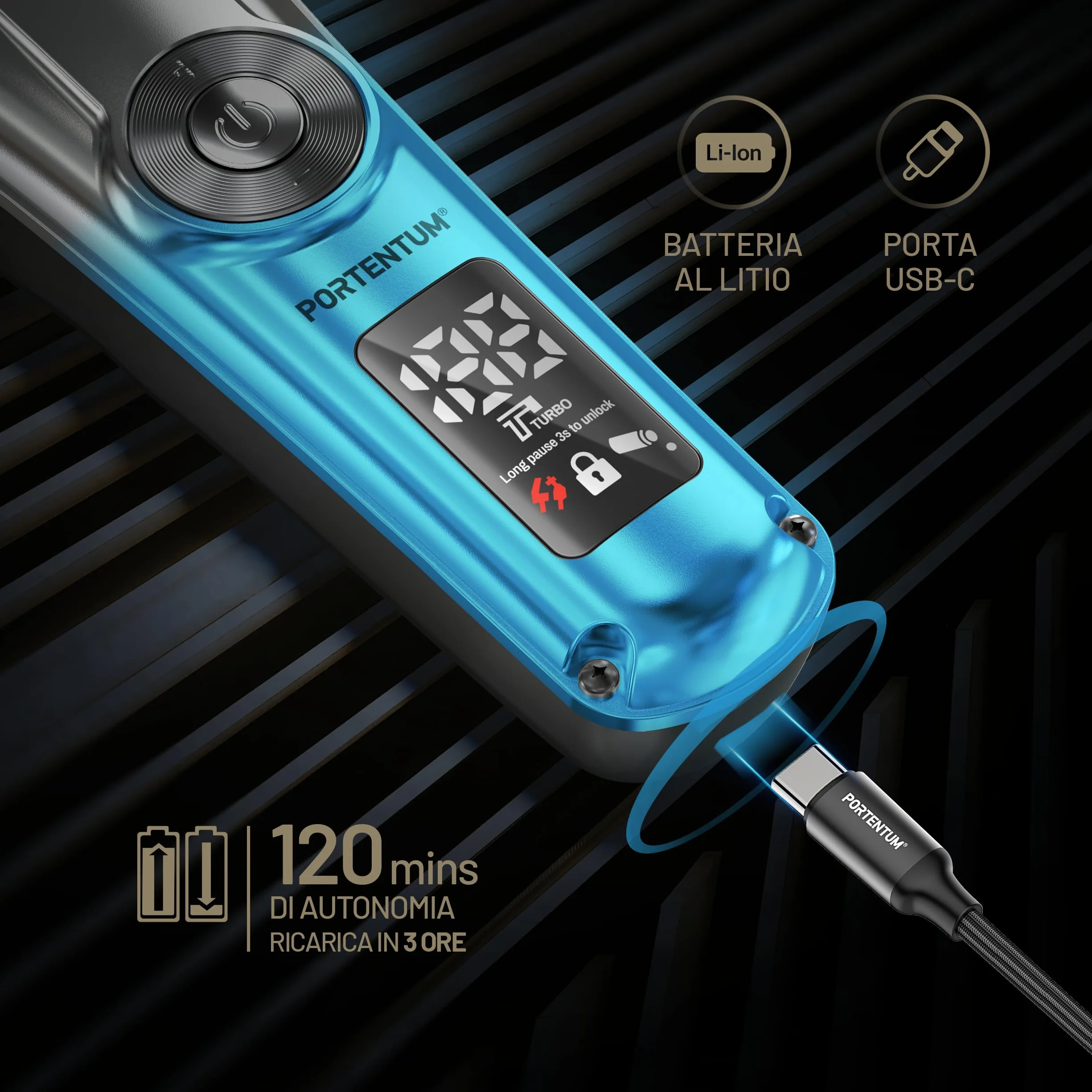 PORTENTUM Tagliacapelli uomo professionale LED Set 21 pezzi Macchinetta capelli corpo Rasoio elettrico barba 6 Testine 7 Pettini USB-C