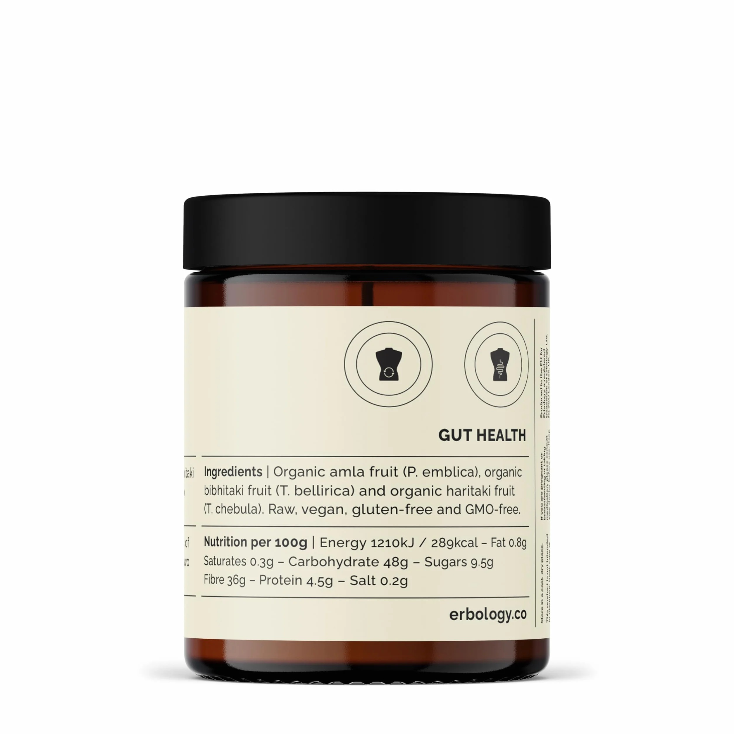 Erbology Triphala in Polvere Bio 90g - 45 Porzioni - Miscela Ayurvedica di Amla, Haritaki e Bibhitaki - Salute Intestinale - Direttamente dalla Fattoria in India - Piccoli Lotti - Vegana - Senza OGM