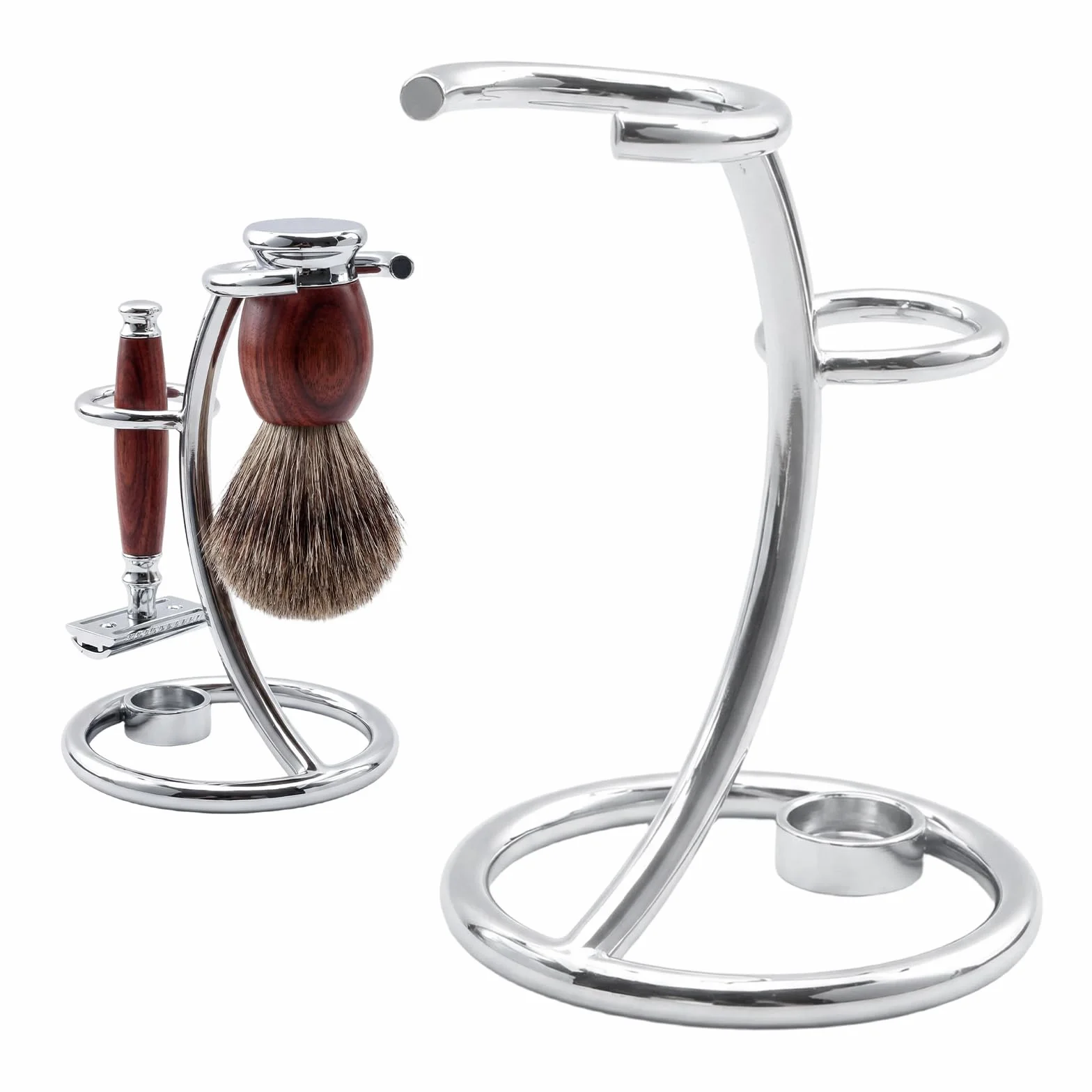 2 in 1 Supporto per Pennello da Rasoio In Acciaio Inox Portatile Supporto per Pennello da Barba Supporto per Rasoio e Pennello da Rasatura per Uomo Domestico e in Viaggio Argento