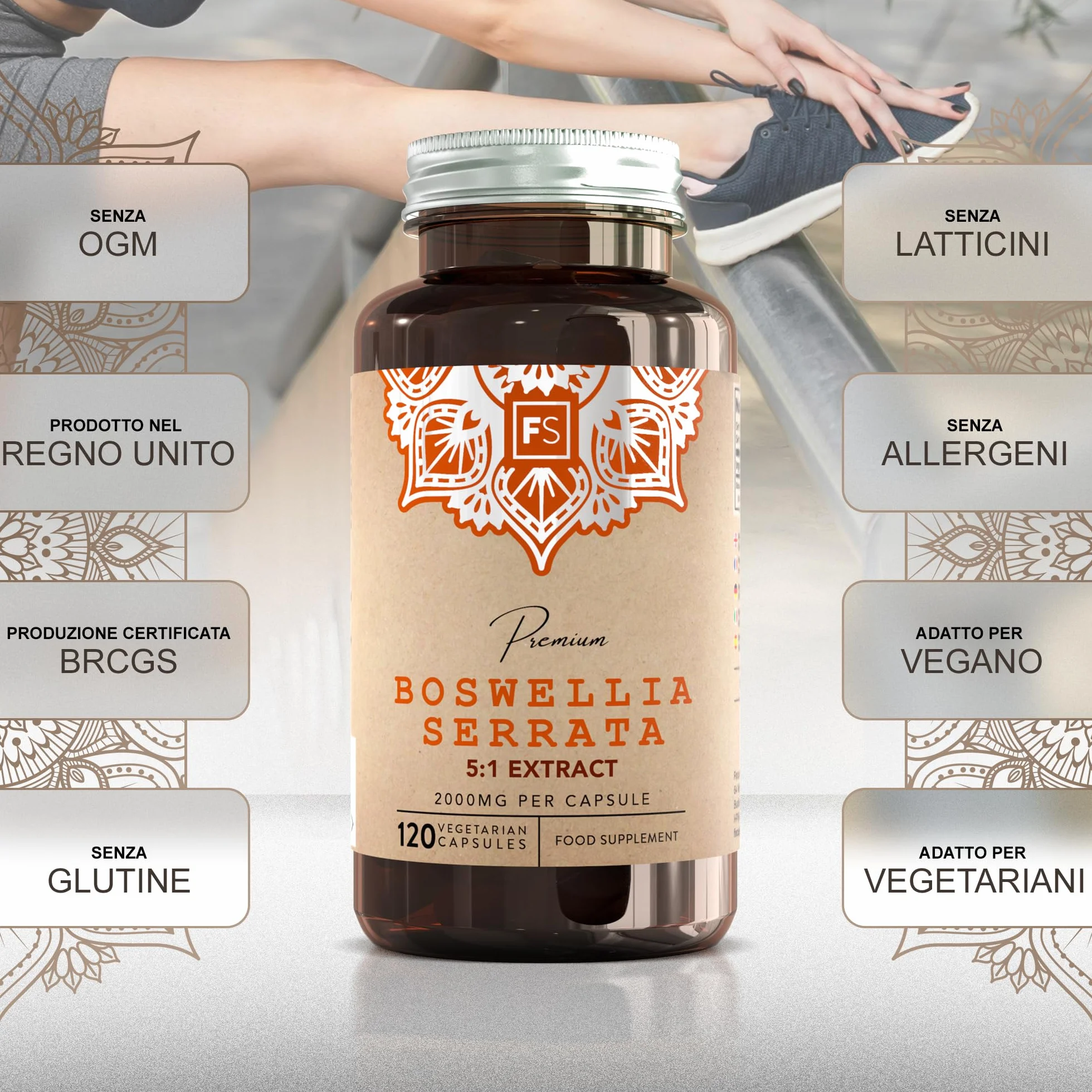 FS Boswellia | 120 Boswellia Serrata Alto Dosaggio Capsule - Integratore Boswelia Serrata Capsule 2000 mg per Dose | Non-OGM, Senza Glutine e Allergeni | Prodotto nel Regno Unito