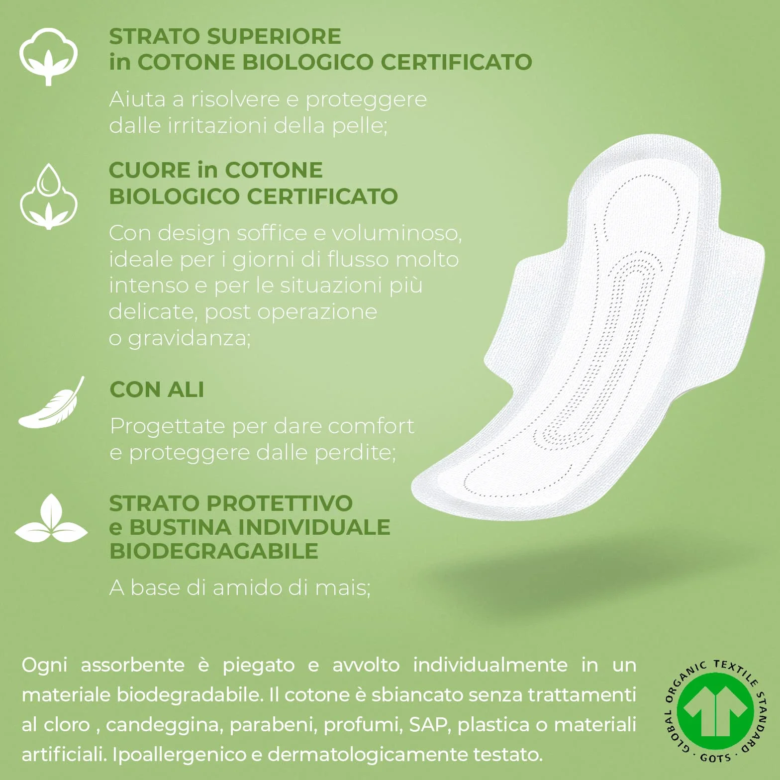 Organyc Assorbenti Giorno con Ali Ripiegate in Cotone Certificato 100% Biologico, 1 Confezione da 10 Unità