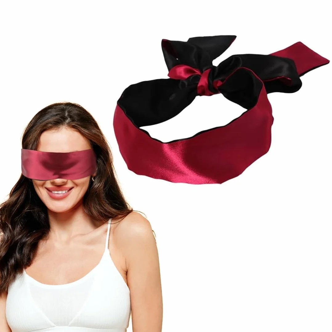 Benda giocattolo sessuale per coppie in raso, maschera bondage nero e rosso
