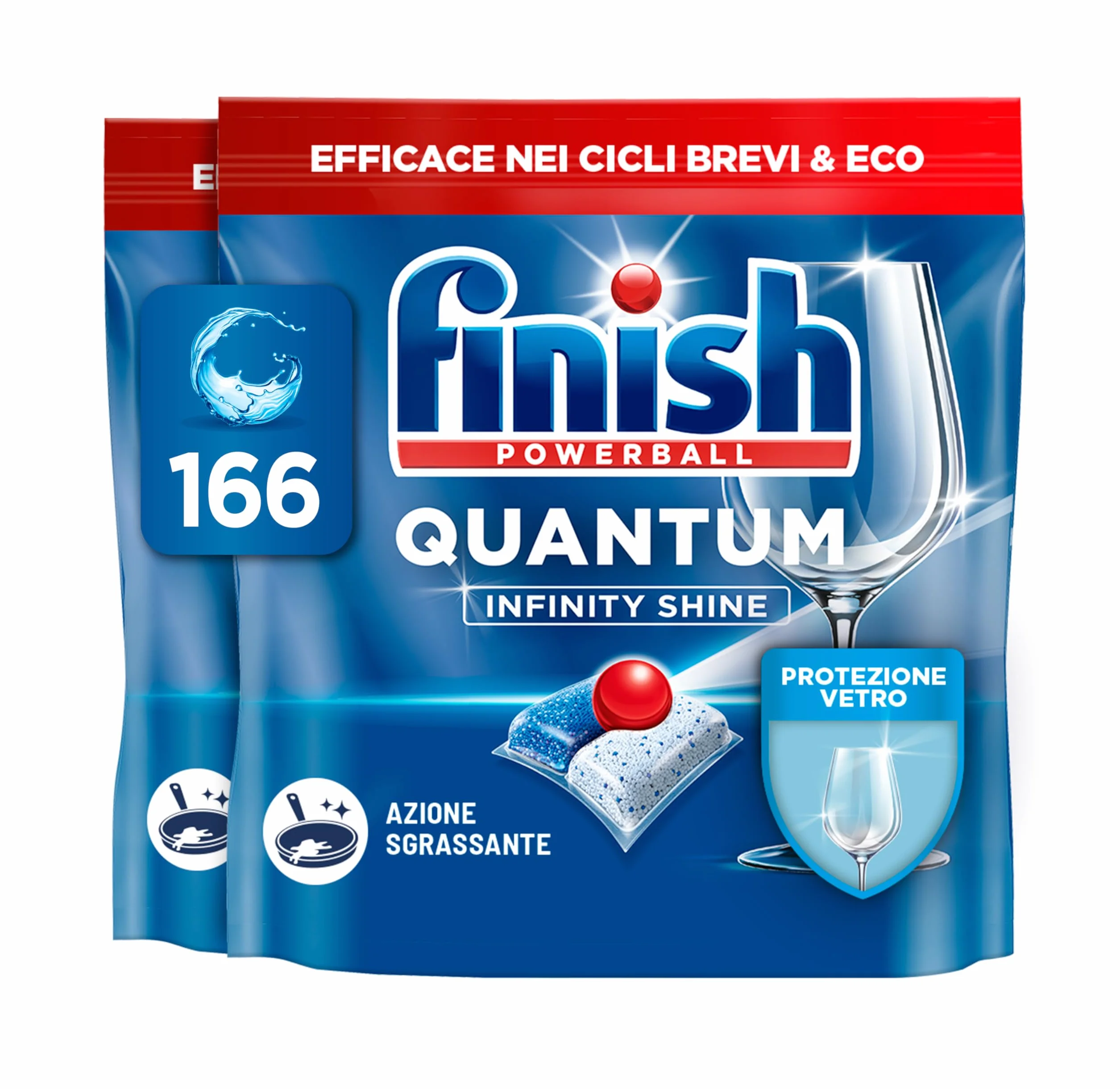 Finish Quantum Infinity Shine Pastiglie Lavastoviglie, 166 Capsule Lavastoviglie, Detergenti per Lavastoviglie