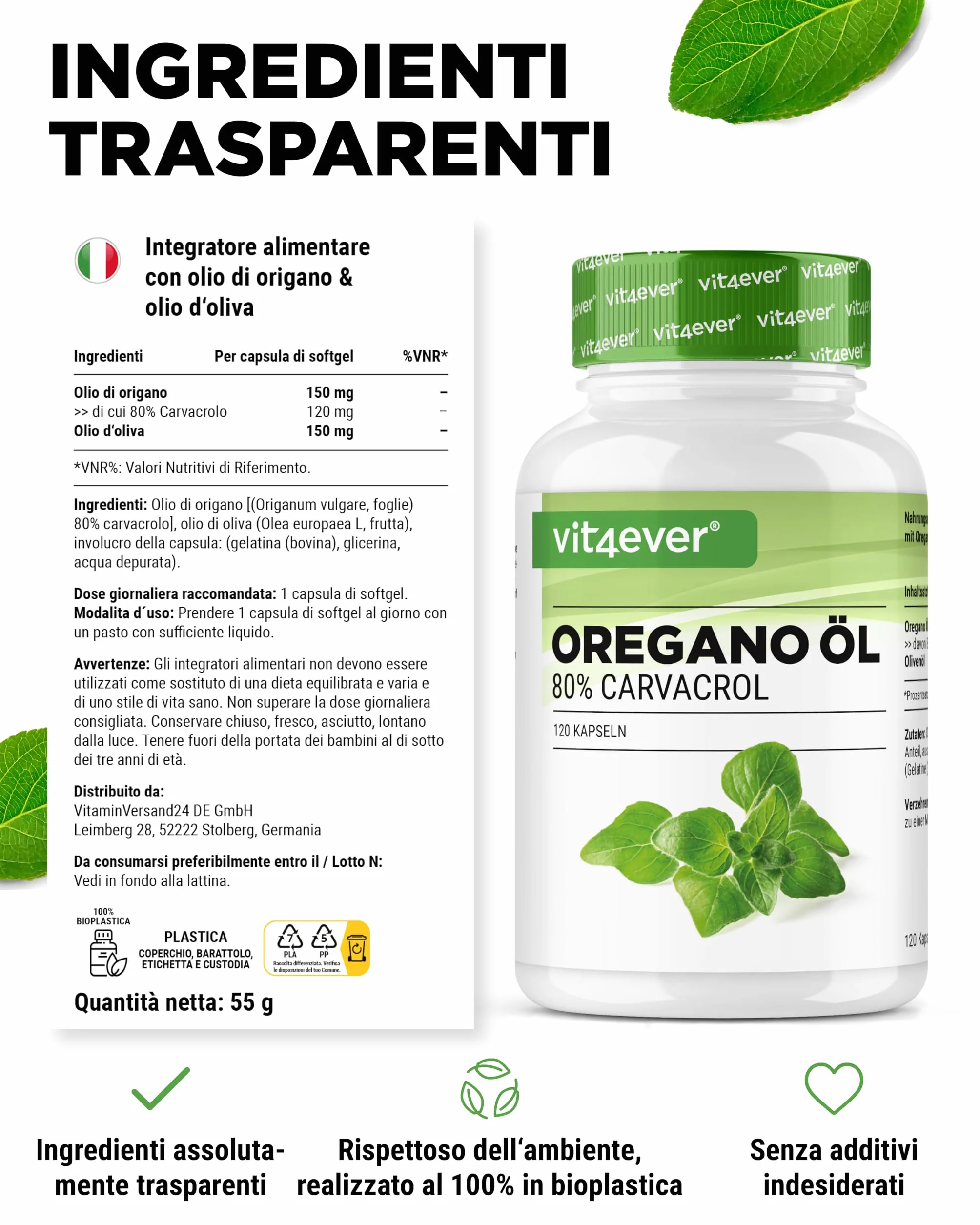 Olio di origano 120 capsule 150 mg 80% Carvacrol 10 volte concentrato Origanum vulgare Francia