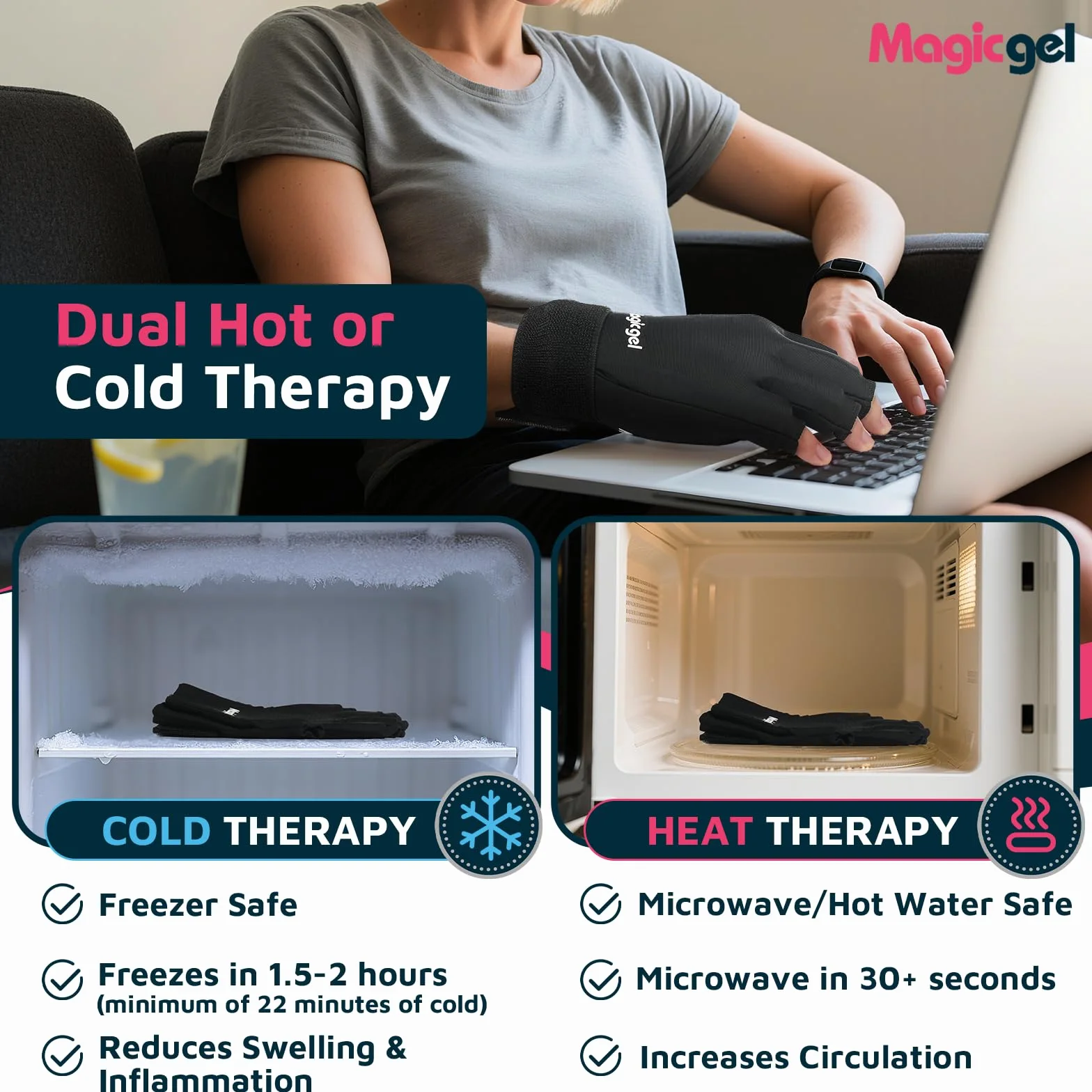 Magic Gel Guanto con Cuscinetto Ghiaccio Gel - Impacco Gel Riutilizzabile 20 x 17 cm - Terapia Caldo o Freddo - Guanto Ambidestro per Polso e Dita - Misura Unica