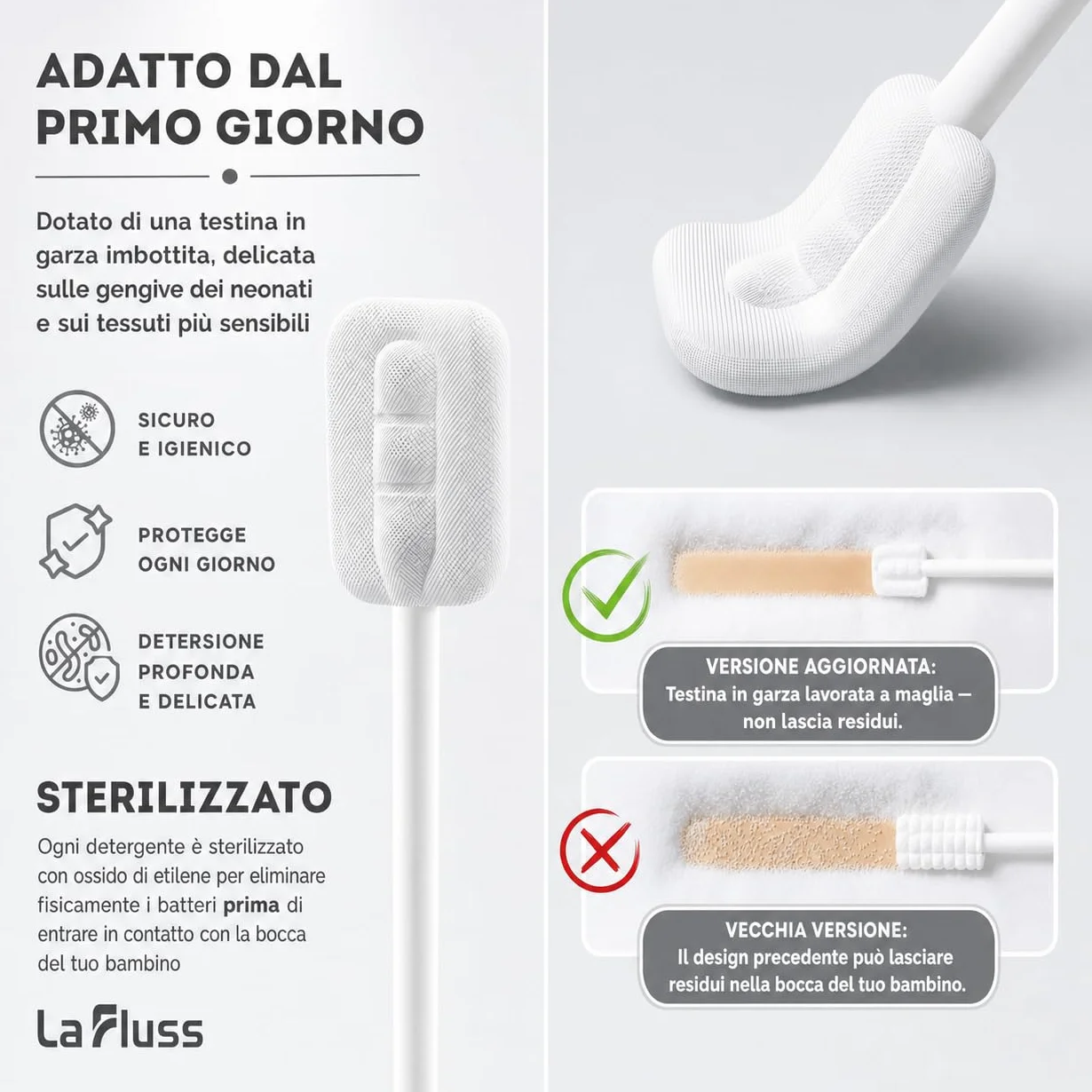 30 Pezzi Spazzolino Monouso Sterilizzati per Bambini e Neonati Pulizia lingua denti e gengive impacchettati singolarmente bastoncini pulizia cavo orale