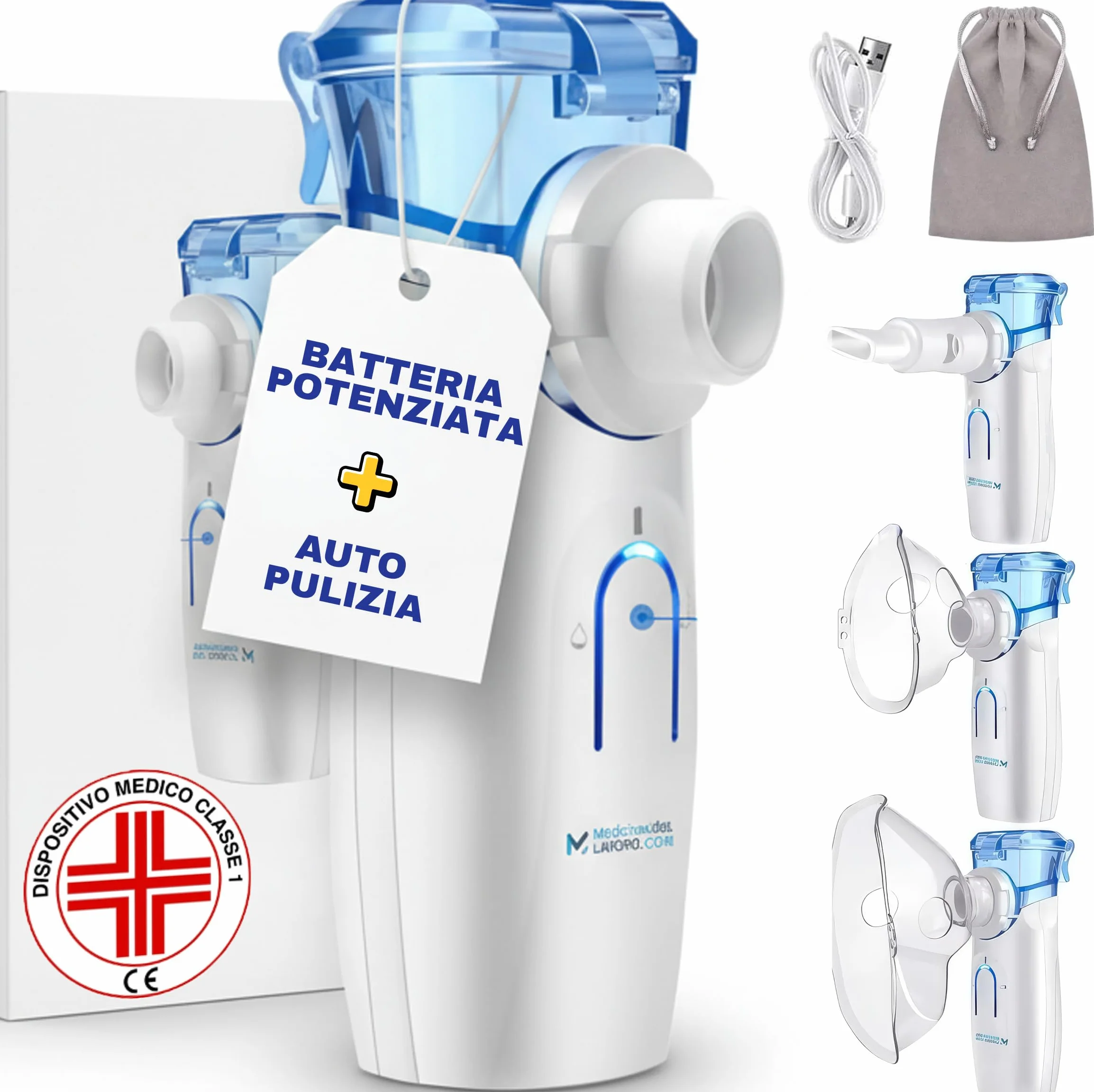 Aerosol Portatile Silenzioso con Batteria Ricaricabile, USB-C e 2 Adattatori per Adulti e Bambini