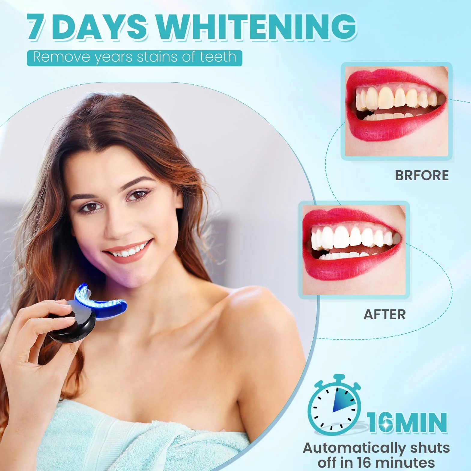Kit Sbiancante Denti Professionale con 32X LED Lampada e 3 Gel, Rimuovi Macchie e Sbiancamento Immediato
