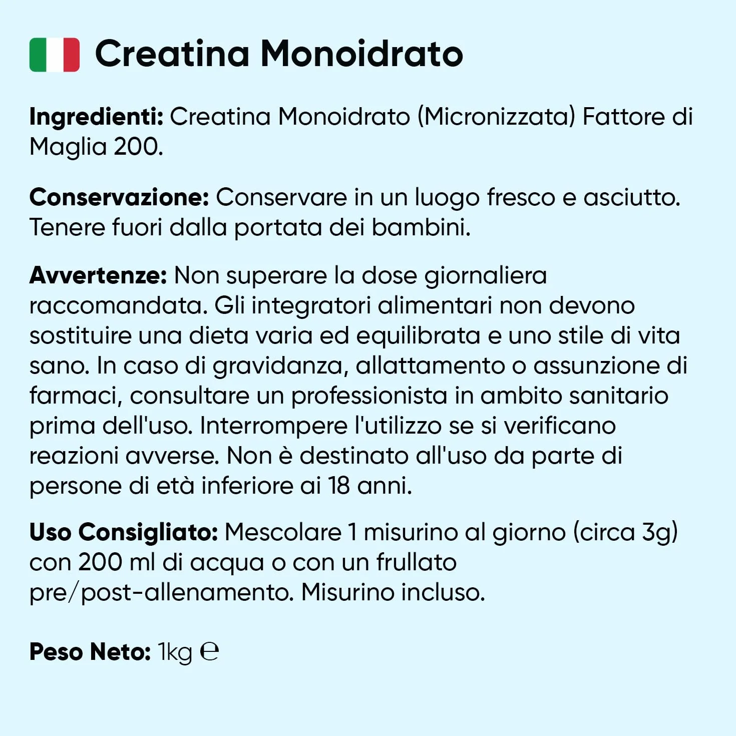 Creatina Monoidrata in Polvere 1kg, 3000mg, 330 Dosi, Micronizzata, Pura Vegana, Senza Glutine